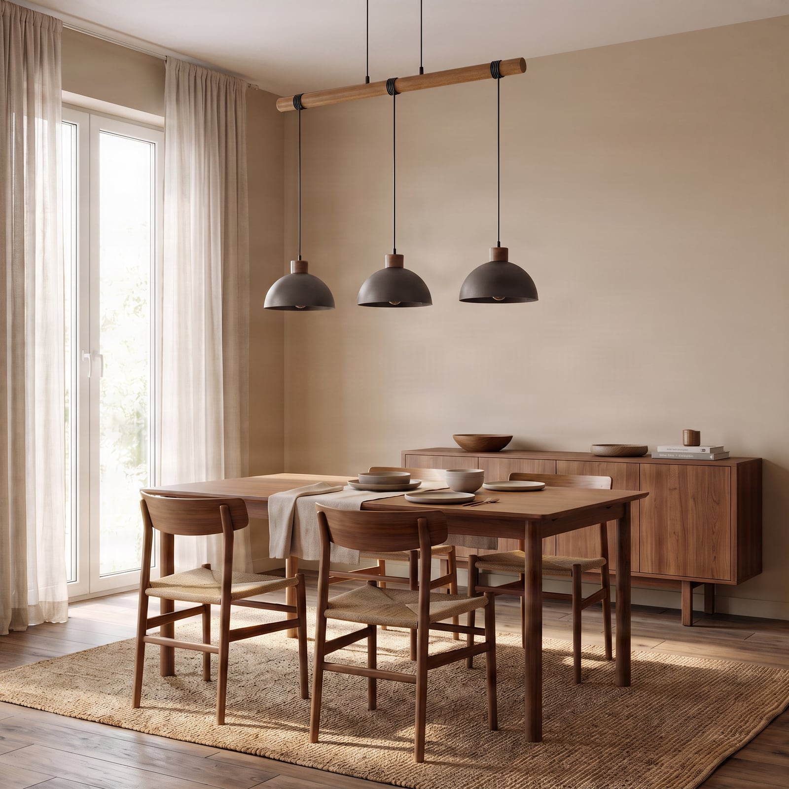 Lindby függőlámpa Holgar, szürke, 3-lámpás, fa, fém, E27 Lindby függőlámpa Holgar, szürke, 3-lámpás, fa, fém, E27