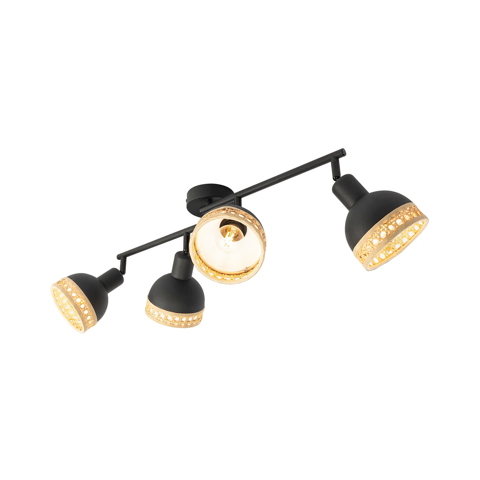 Lindby Lonnaris spotlight, rattan, sort, 4 lyskilder.