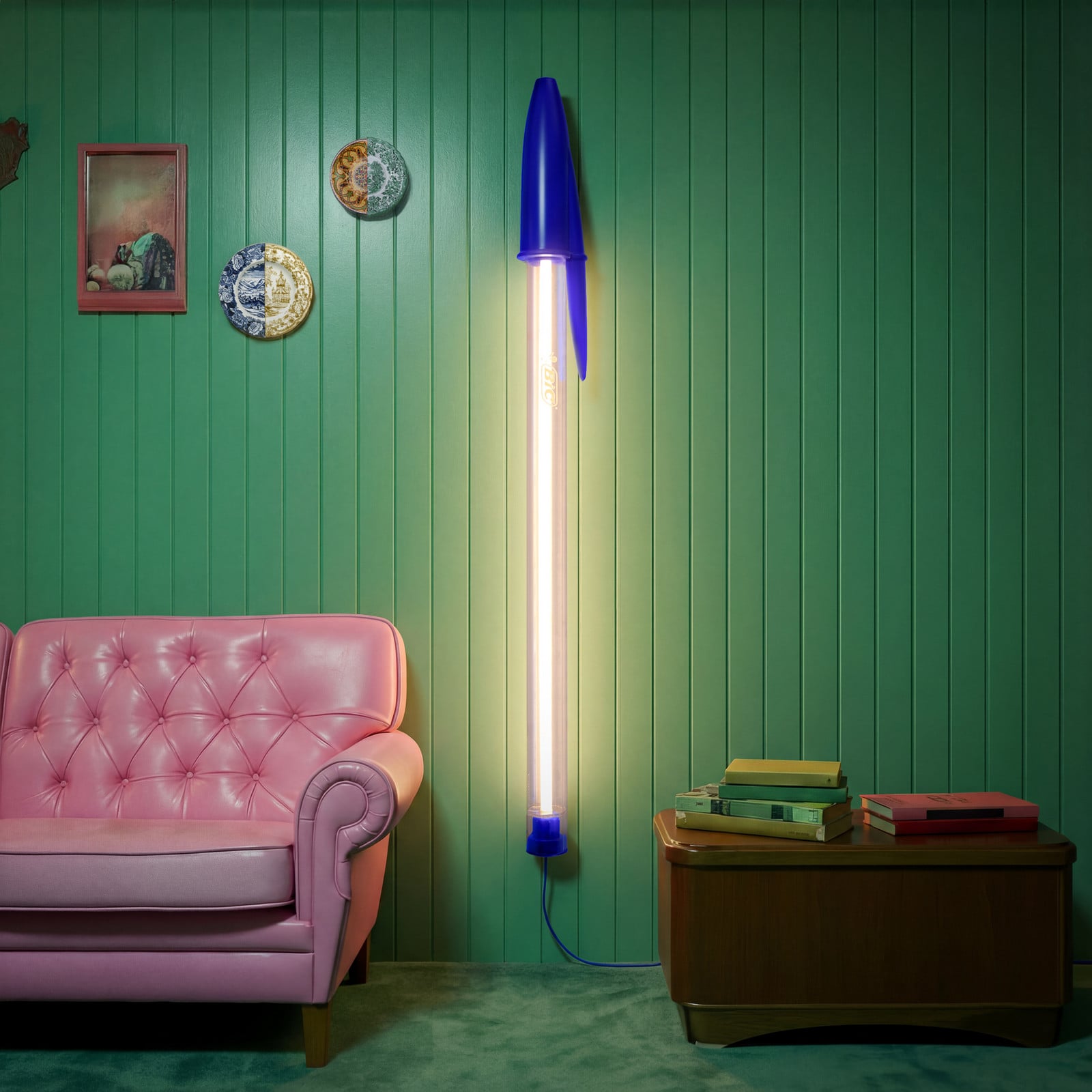 Lampă suspendată LED SELETTI BIC albastră lungime 173 cm - Camera de zi / sufragerie - Design - albastru transparent - Plastic