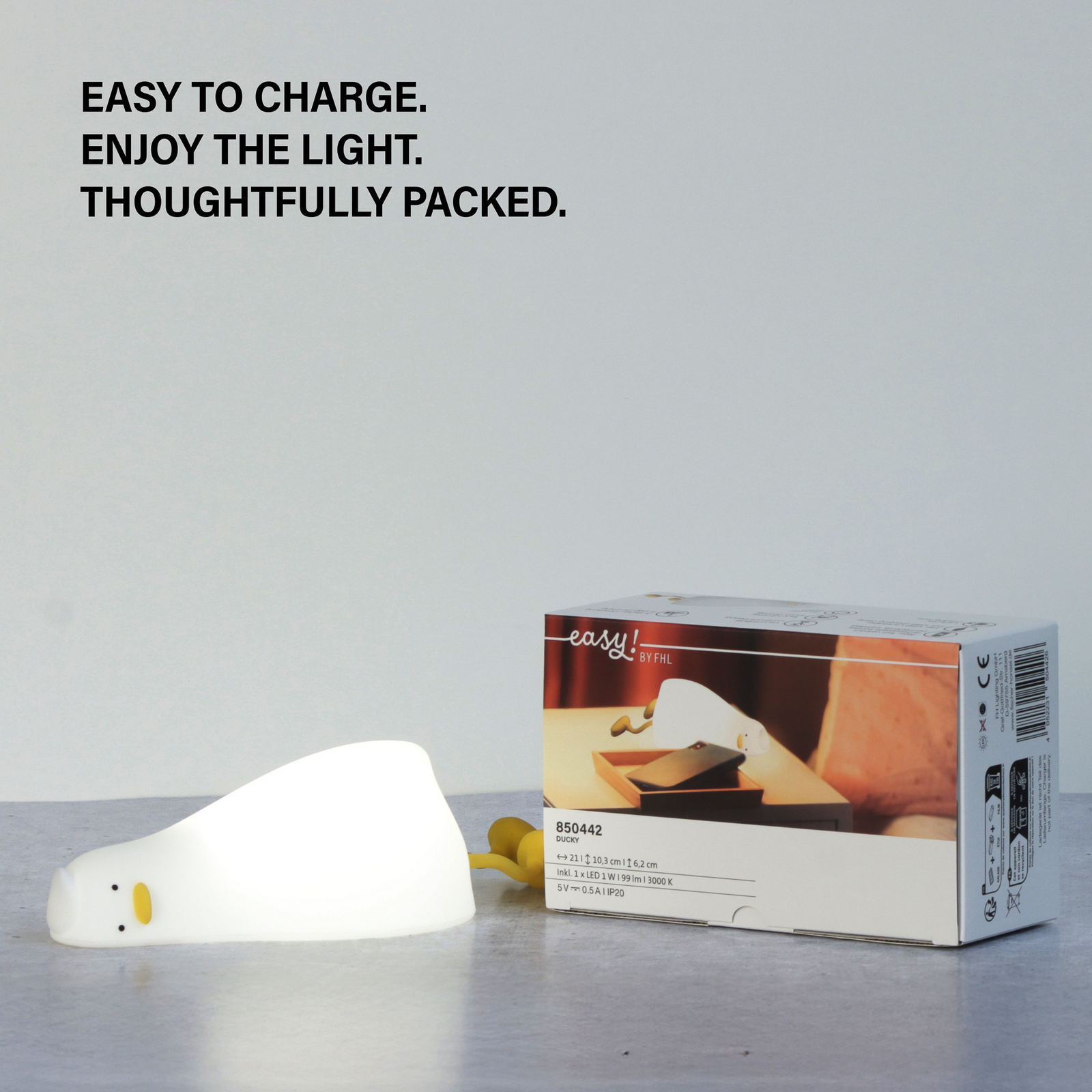 Lampe de chevet LED à accu Ducky, canard, blanc, minuterie, intensité