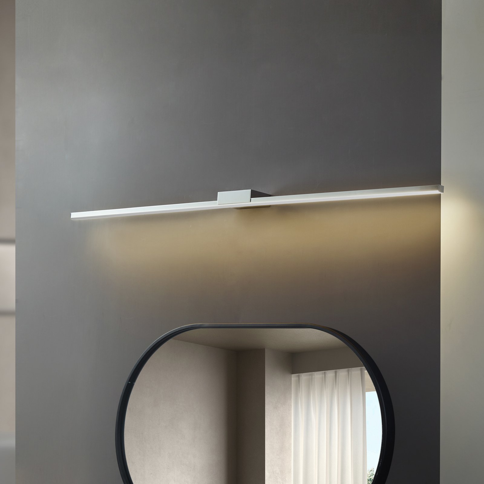 Lucande LED mirror lamp Kivana, chrome, metal, 120cm, IP44