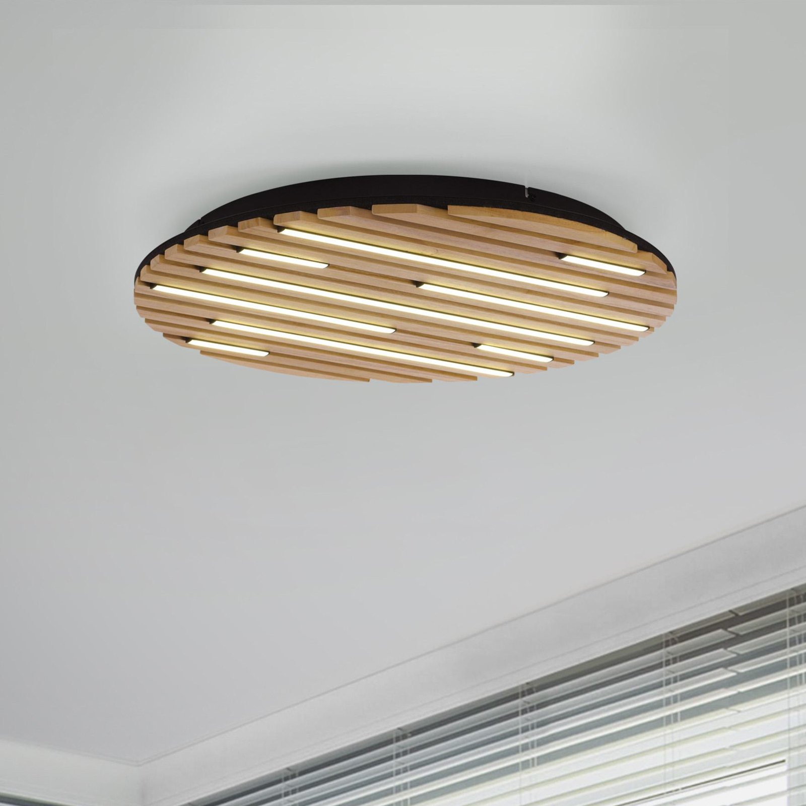 Paul Neuhaus Plafón SMART+ Q-Acoustic, madera Ø 60 cm