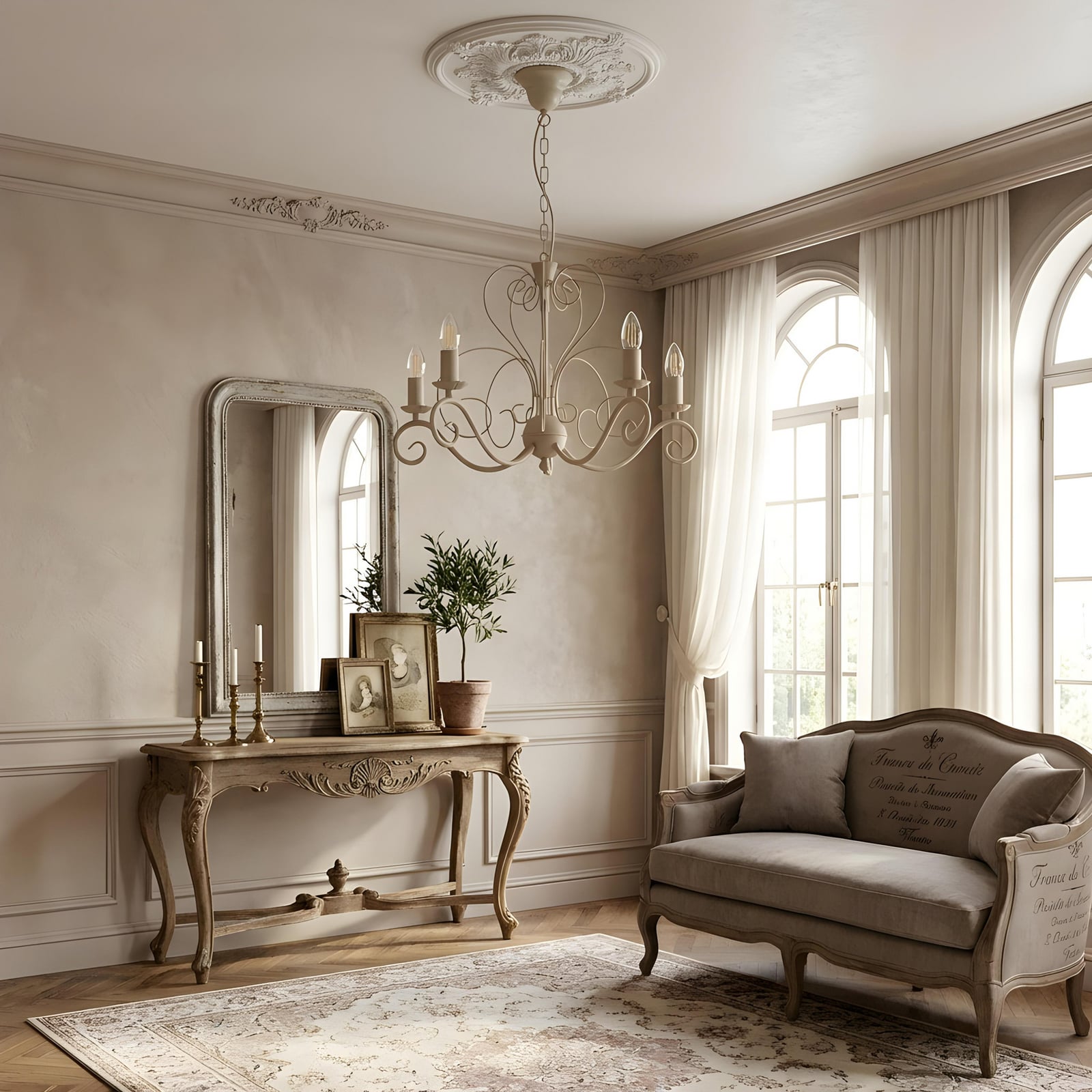 Mauro chandelier, beige, 5-bulb, Ø 62 cm, metal, E14 Mauro chandelier, beige, 5-bulb, Ø 62 cm, metal, E14