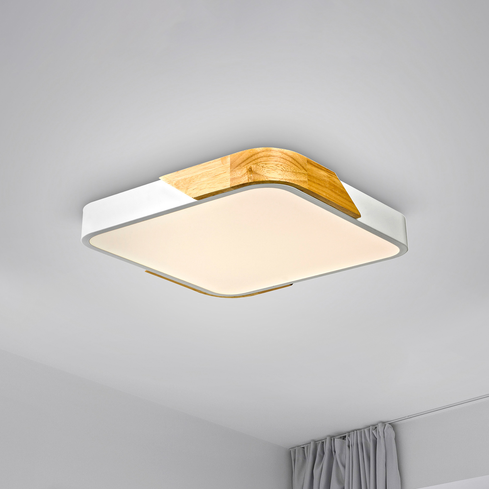 JUST LIGHT. Lampa sufitowa LED Bila, biała, 32x32 cm, drewno