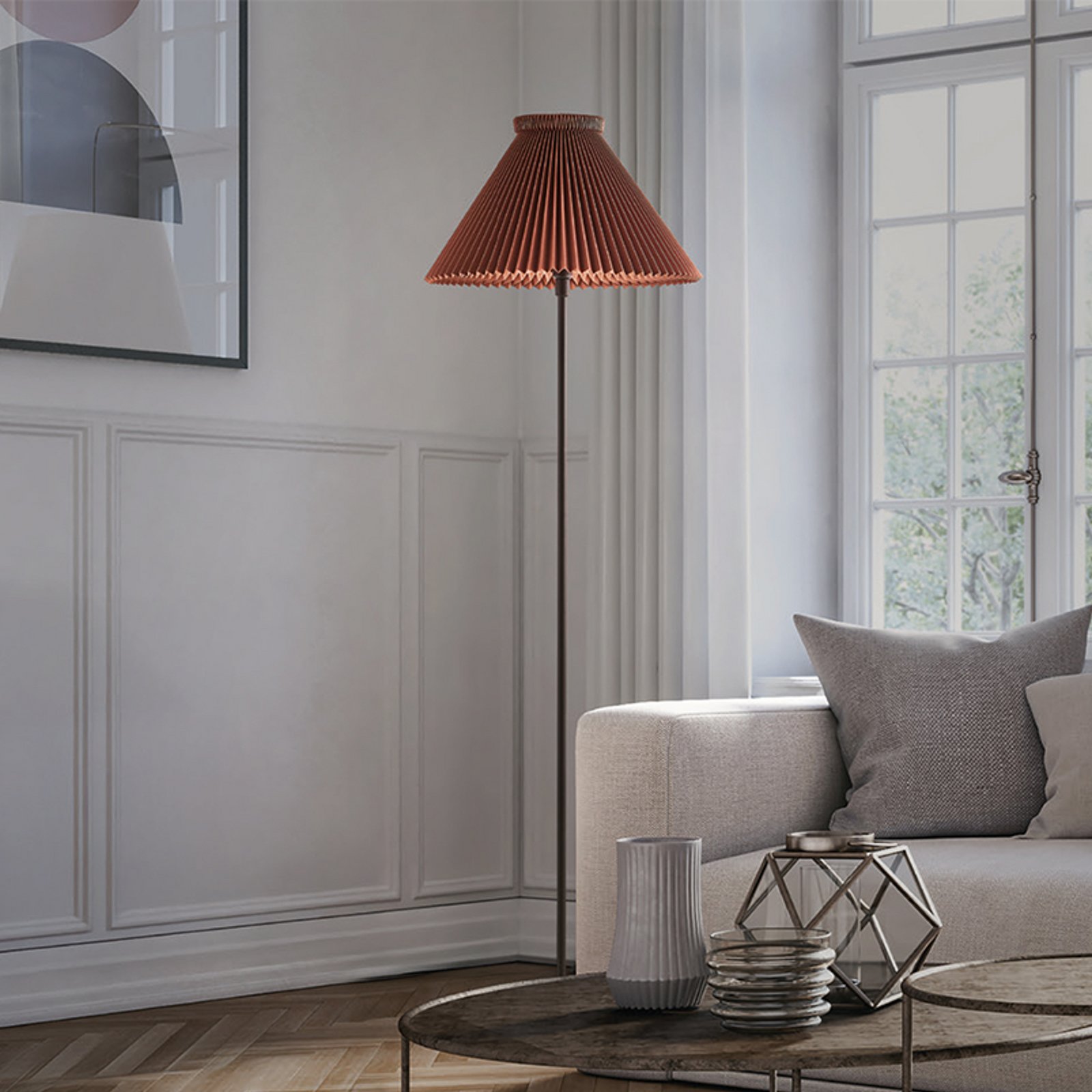 LE KLINT Stehleuchte LK 334, braun, Papier, Höhe 155 cm