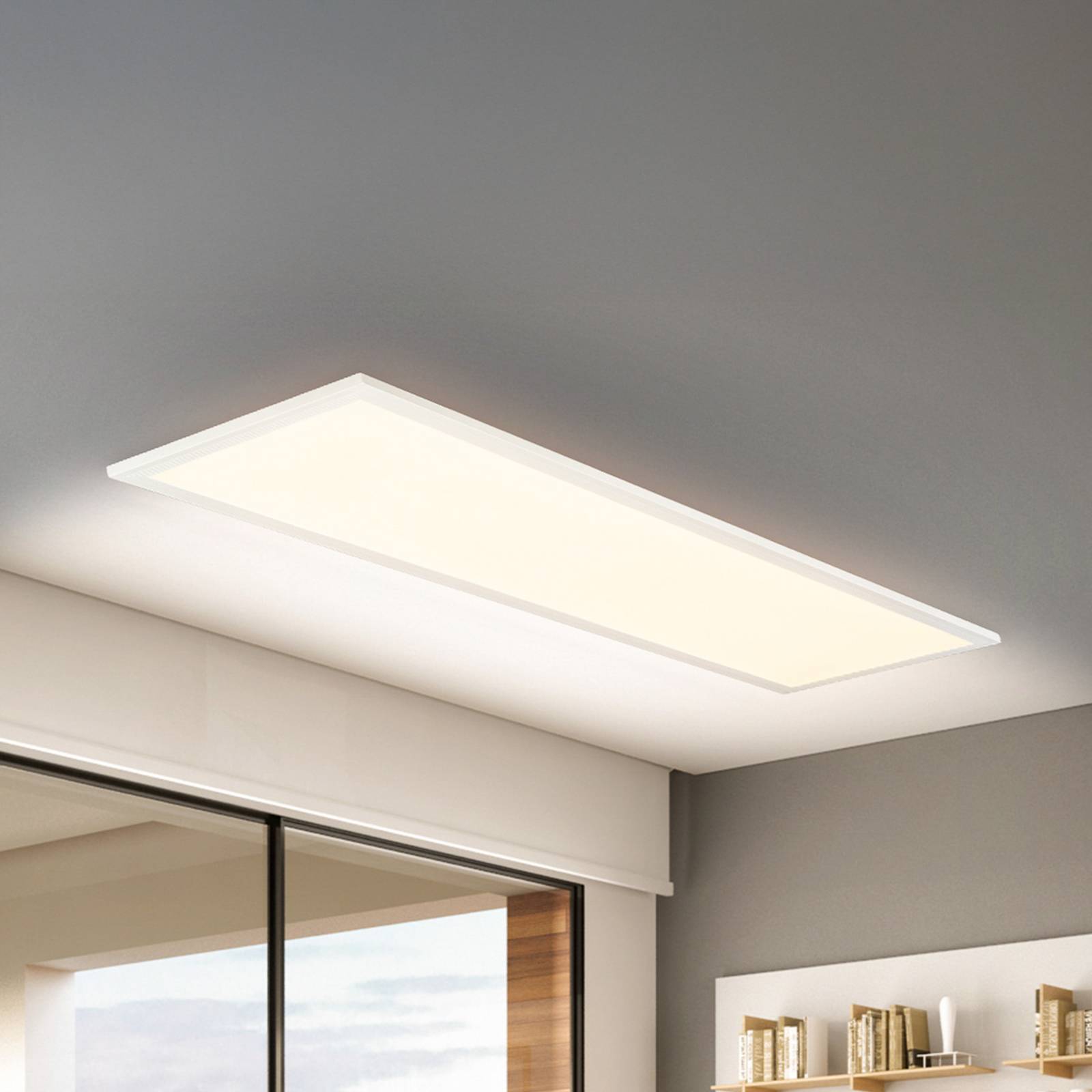 Briloner Panel LED Piatto CCT, IP44, 100 x 25 cm, control remoto, blanco