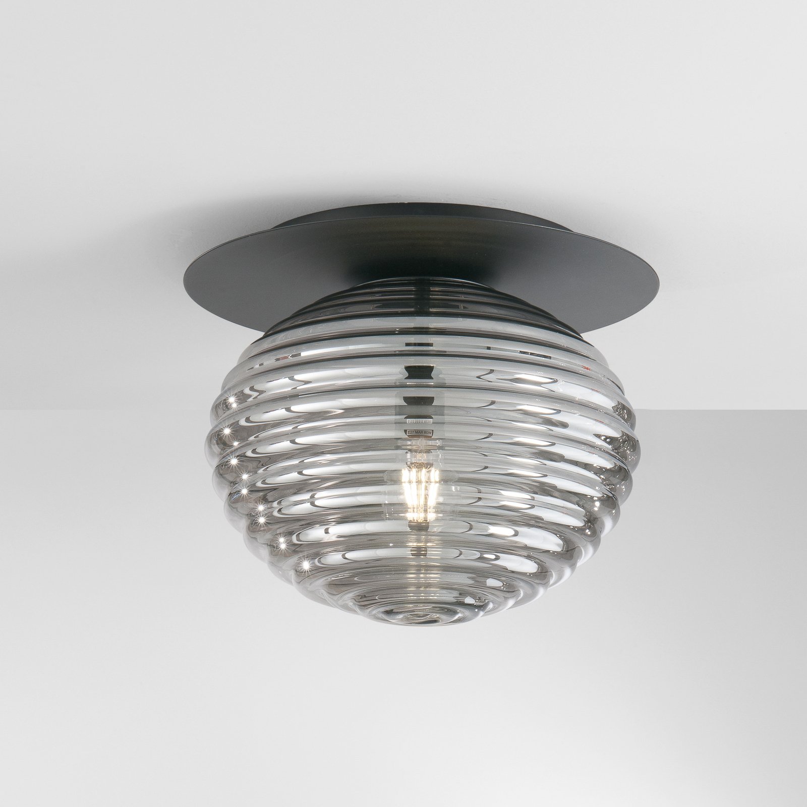 Ripple ceiling light, black/smoke grey, Ø 35 cm