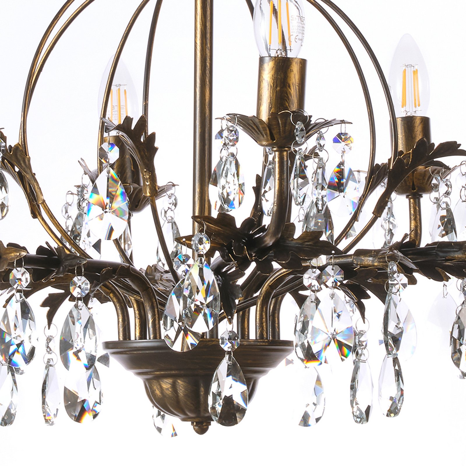 Chandelier Teresa, 12-bulb, bronze-coloured, crystal