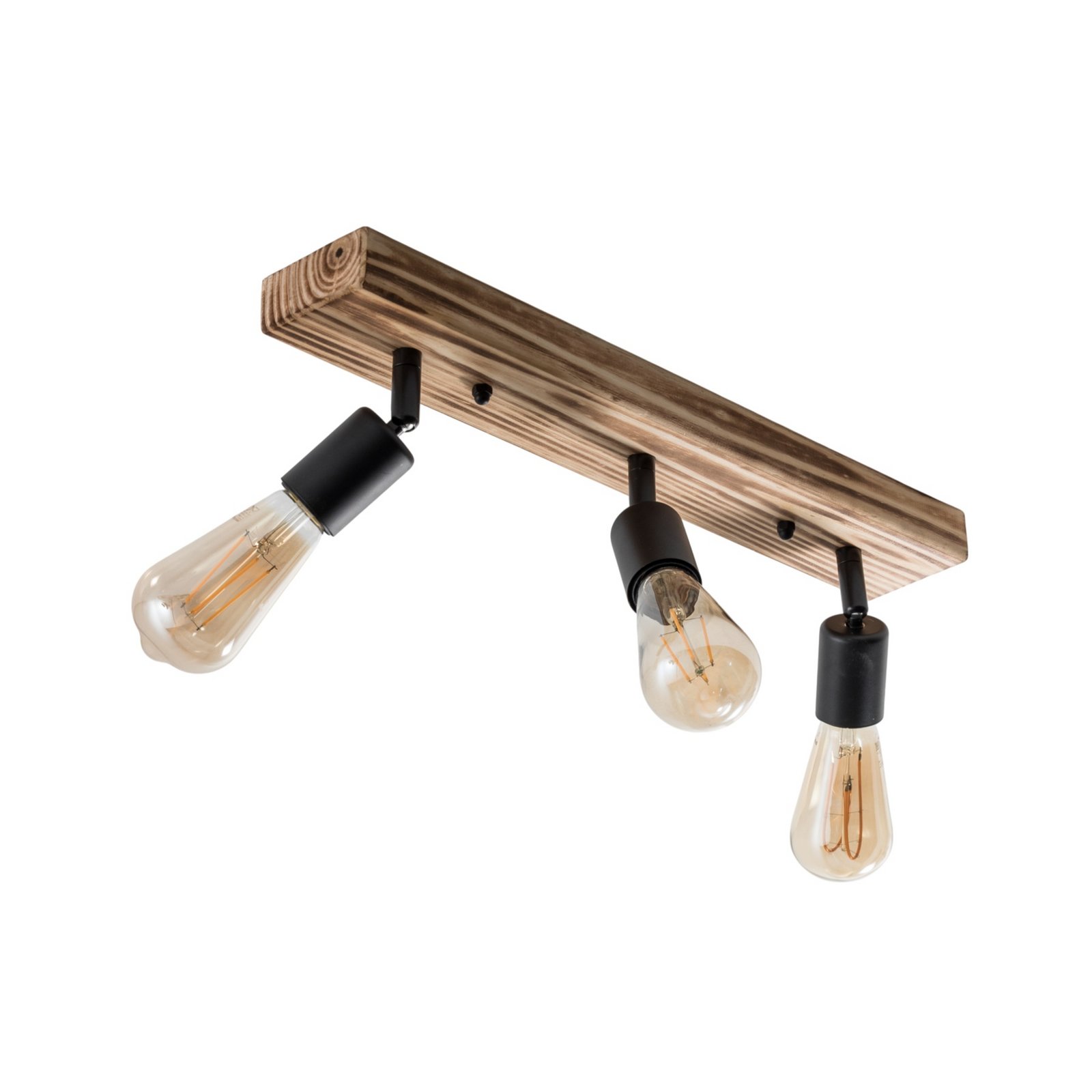 Plafondspot Duarte, 3-lamps, houtkleurig/zwart, hout