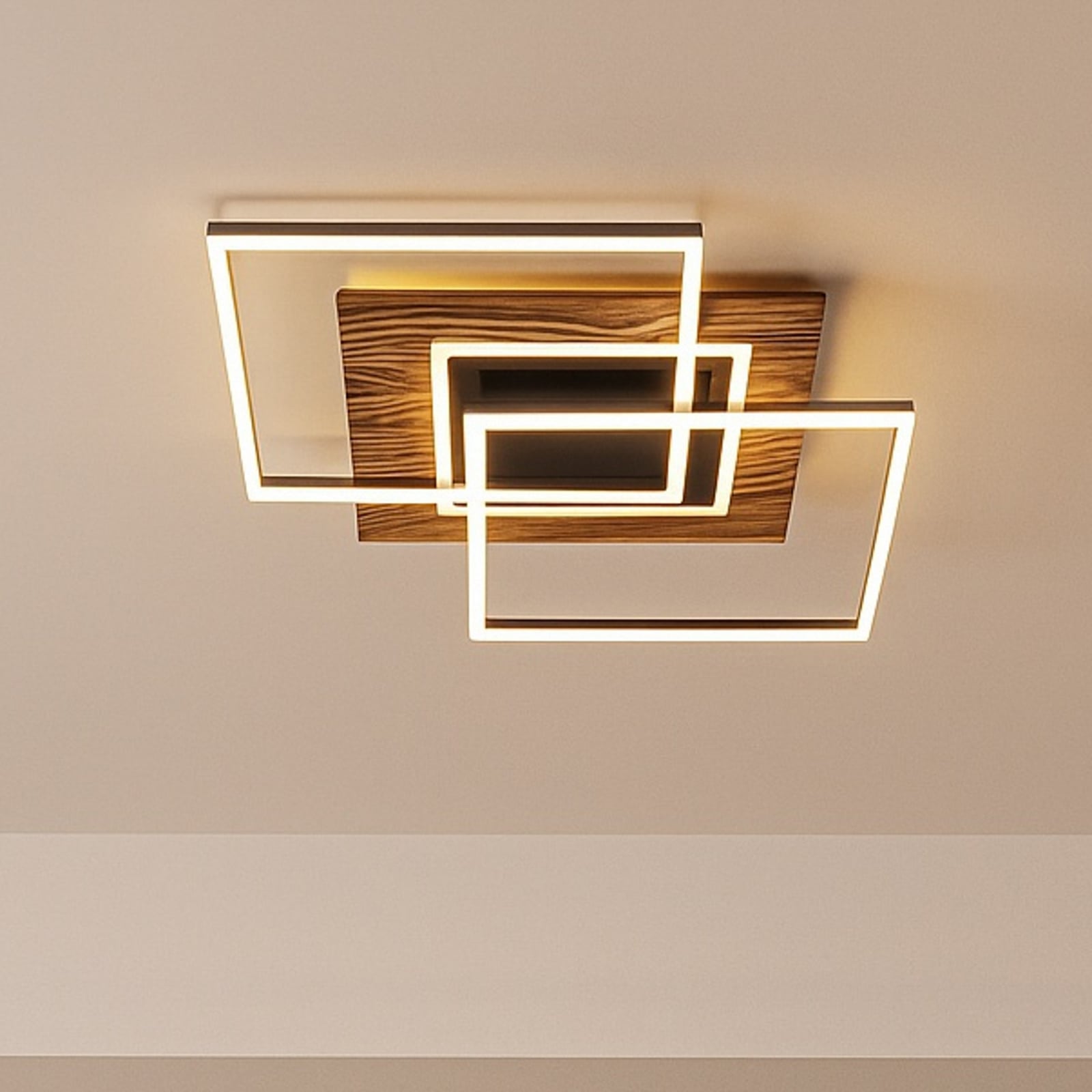 LED plafondlamp Atacama M Plus, eiken/zwart, hout, RGBW
