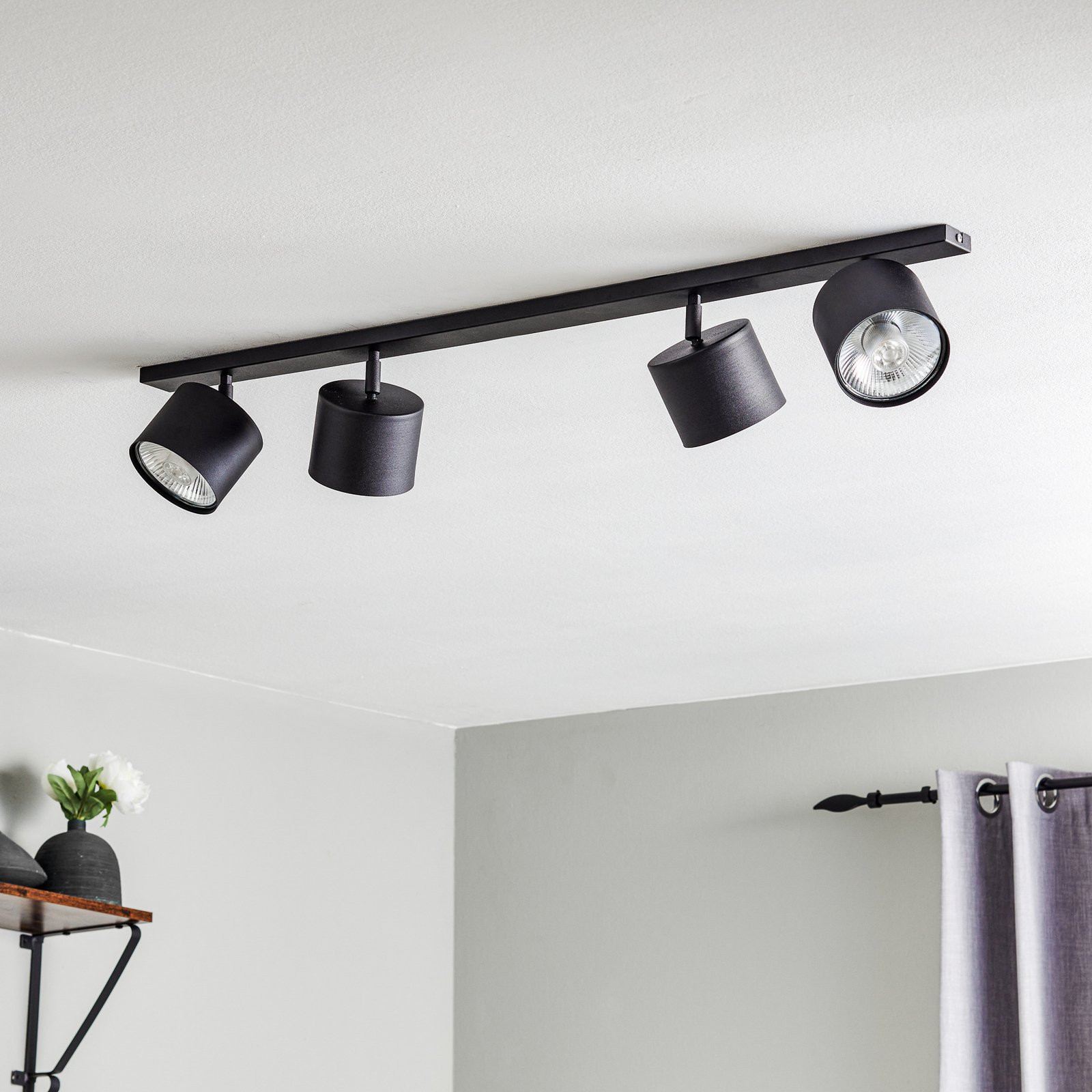 Bot ceiling spotlight, black, four-bulb
