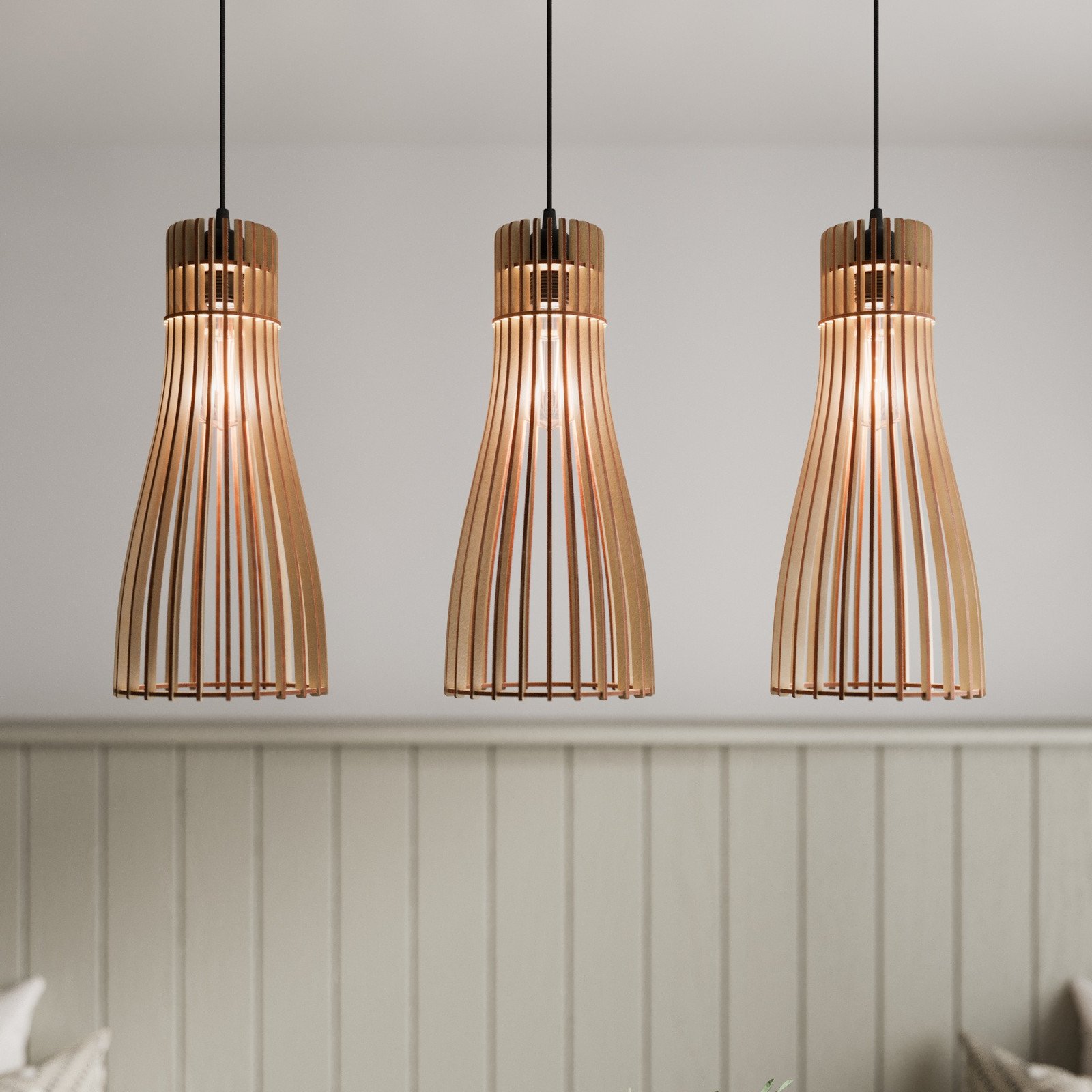 TEMAR LIGHTING Lampă suspendată Bottle cu 3 becuri - Camera de zi / sufragerie - Casă de țară / Rustic - lemn deschis negru