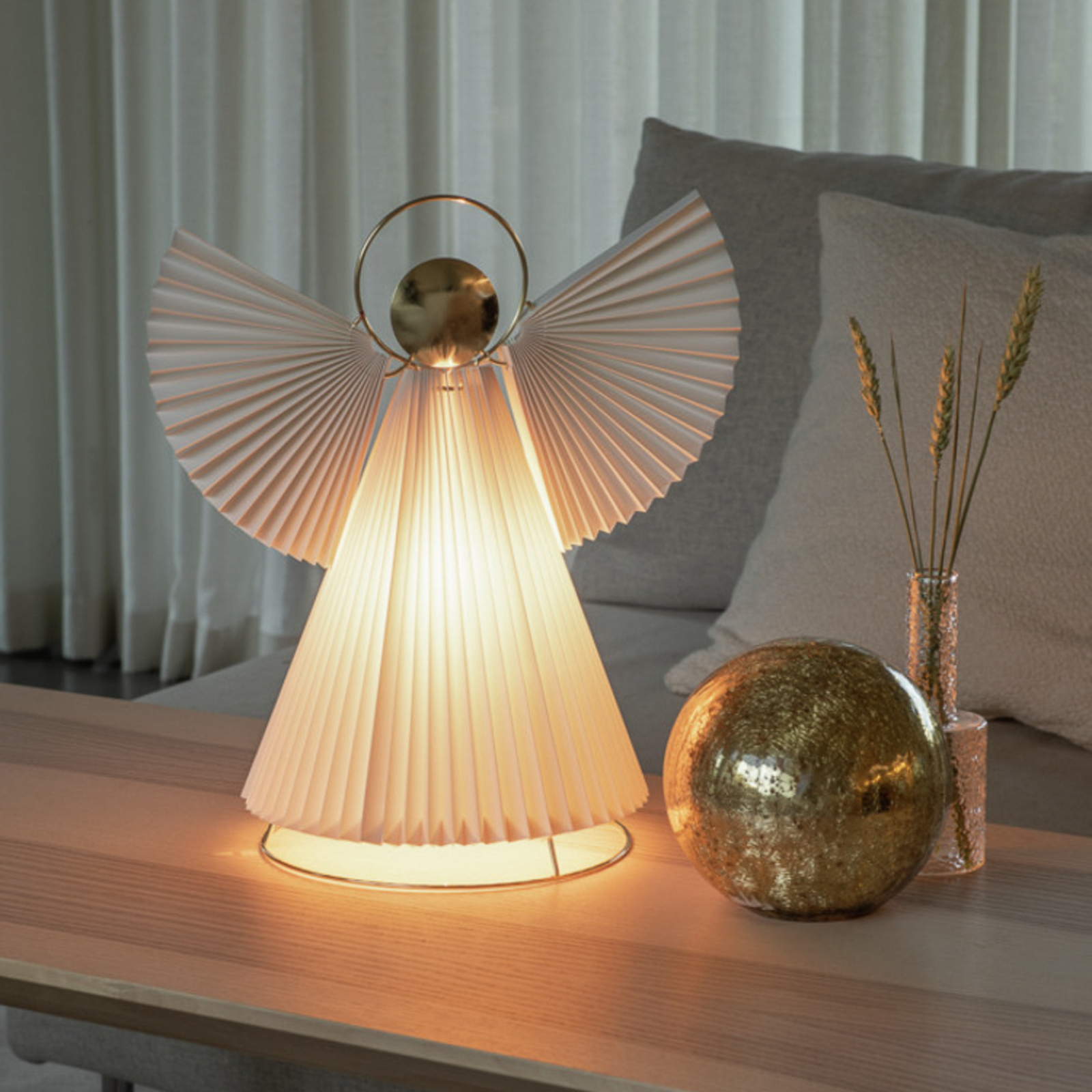 Lampada decorativa in carta E14 bianco/ottone 36 cm