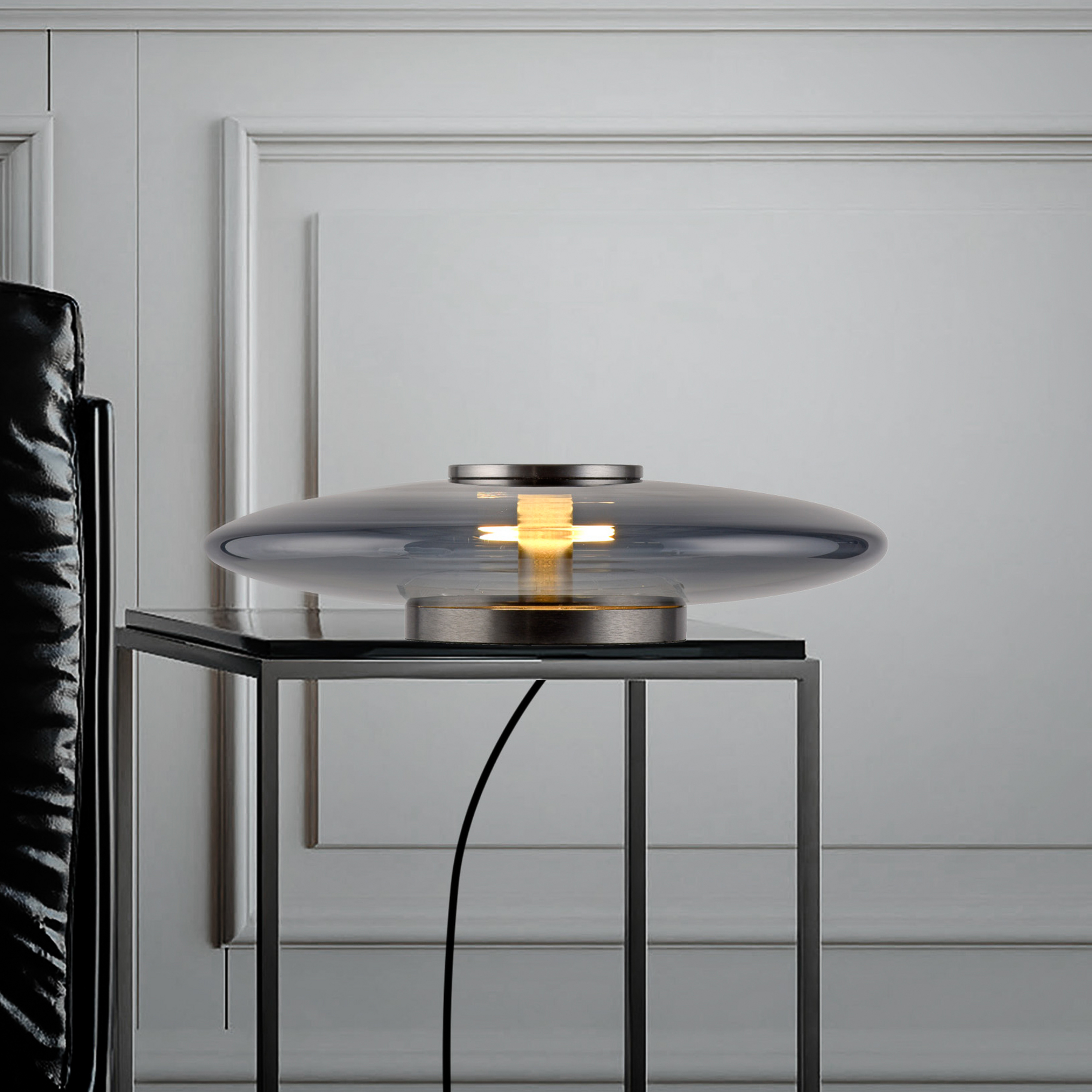 PURE Lampe de table LED Vitrum gris verre/aluminium Touchdimmer