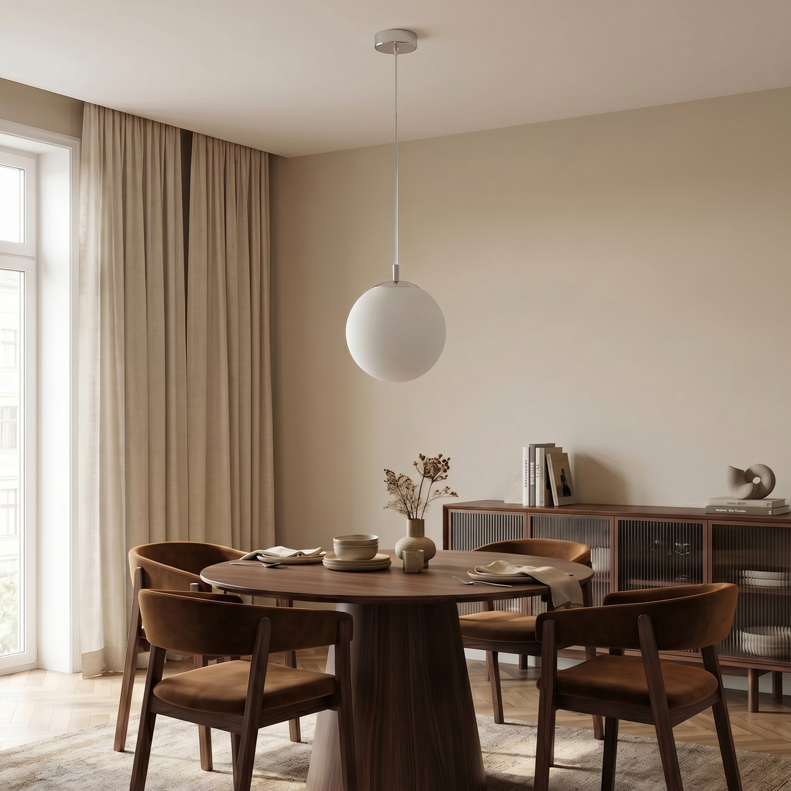 Lampada a sospensione Bernike, bianco/cromo, vetro, Ø 30 cm