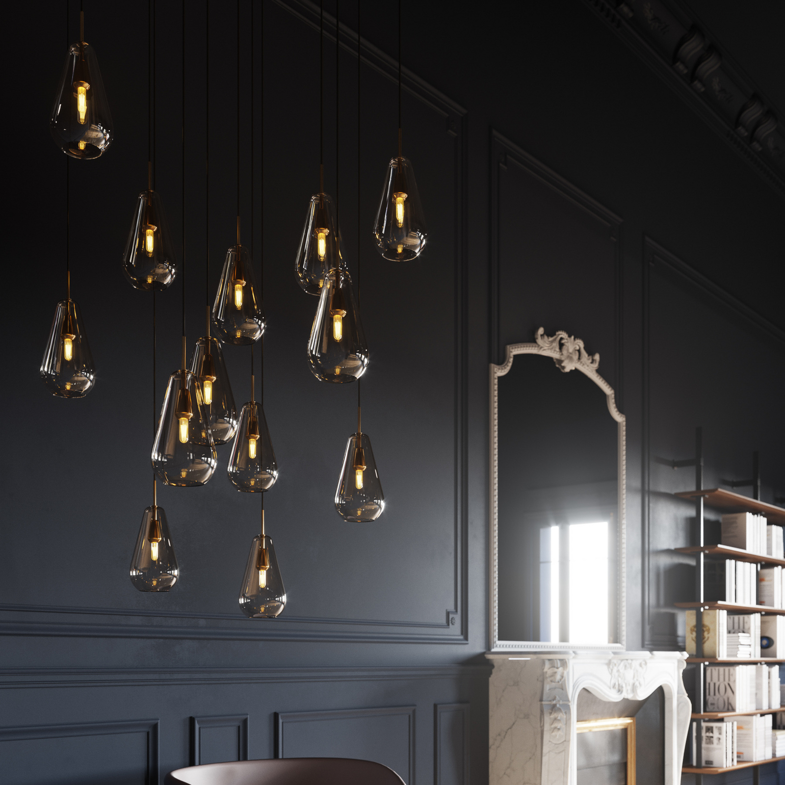 Anoli 13 chandelier gold/gold, 13 lights - Nuura