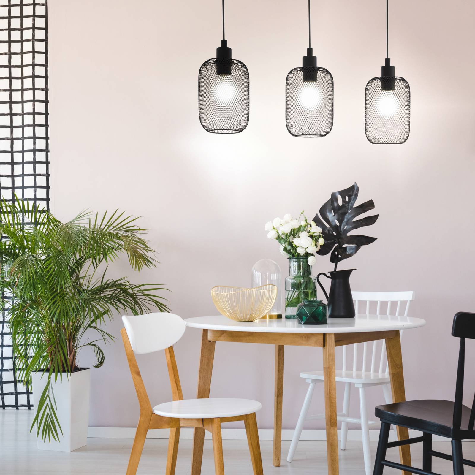 Lampa wisząca Wrington, długość 74 cm, czarna, 3-punktowa, stalowa