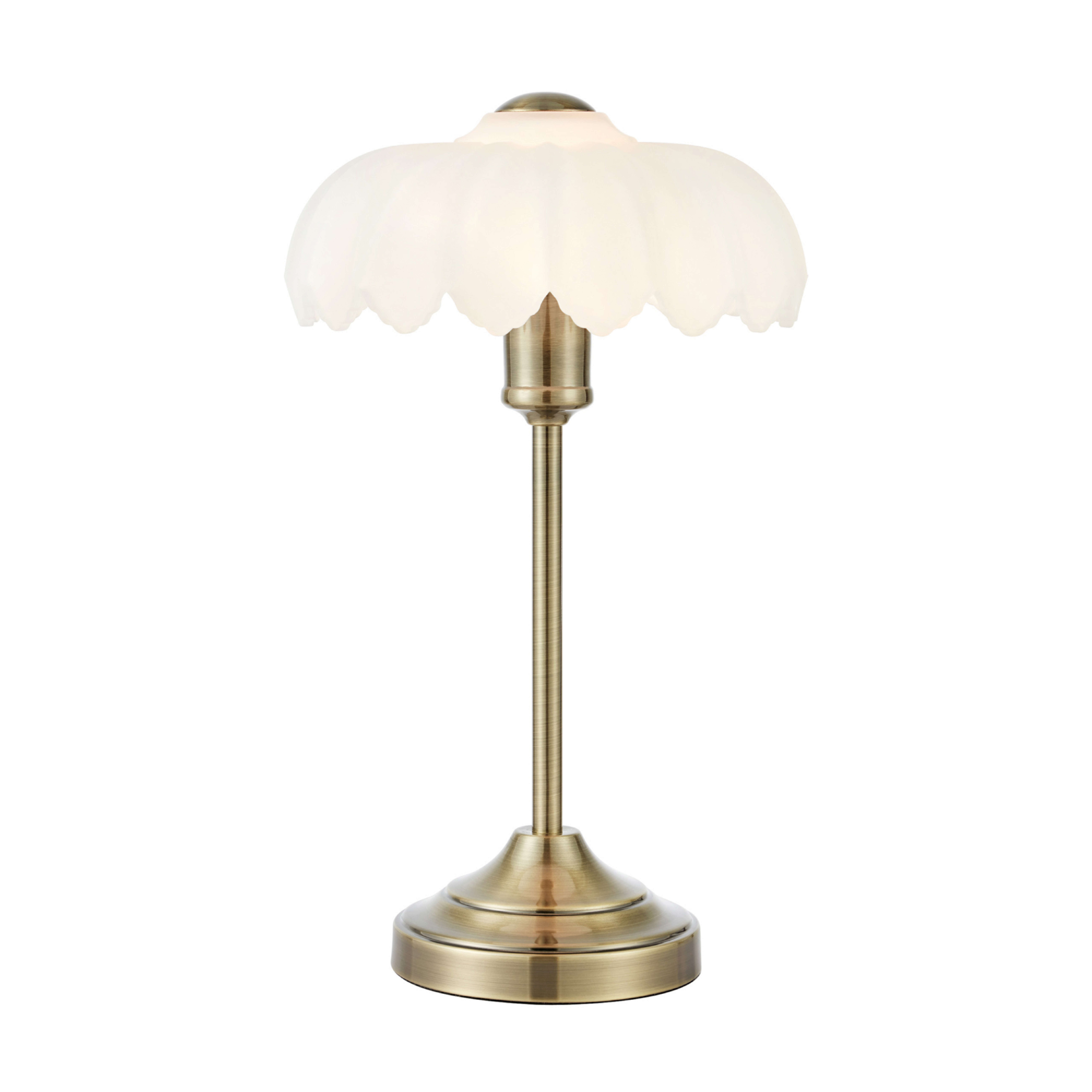 Lampe à poser Kurage, laiton vieilli/blanc, verre, hauteur 43 cm, E27 -