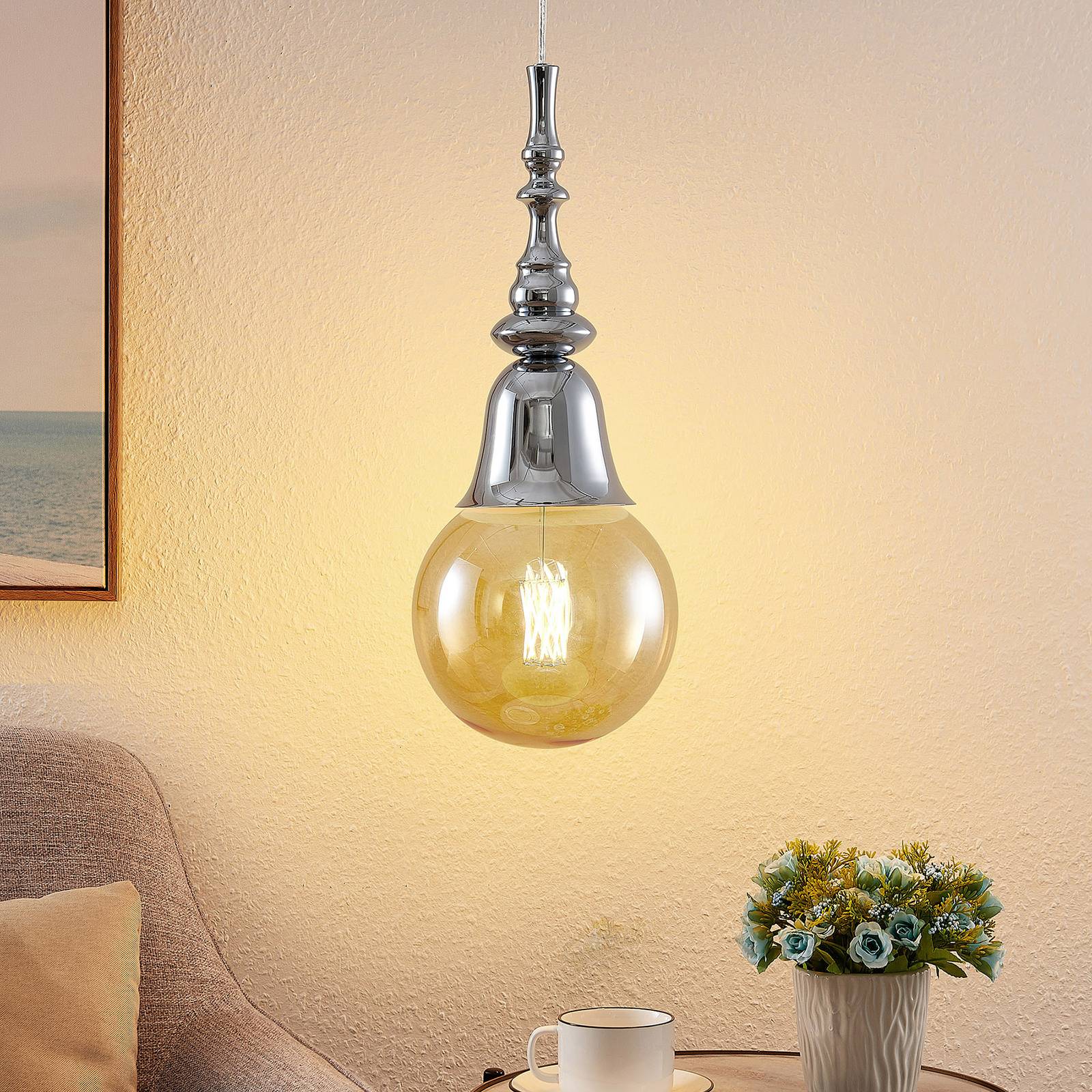 Lucande Gesja hanglamp, 1-lamp, chroom