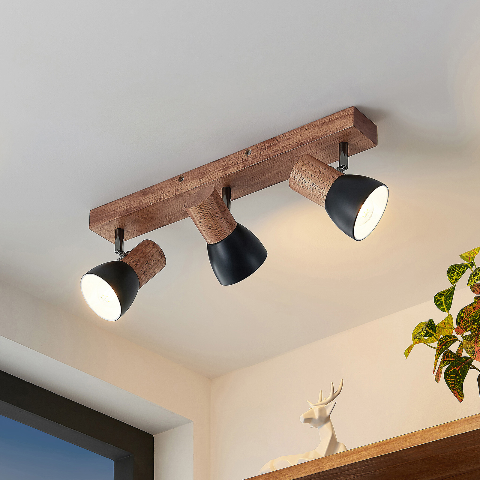 Tonja met hout, 3-lamps | Lampen24.be