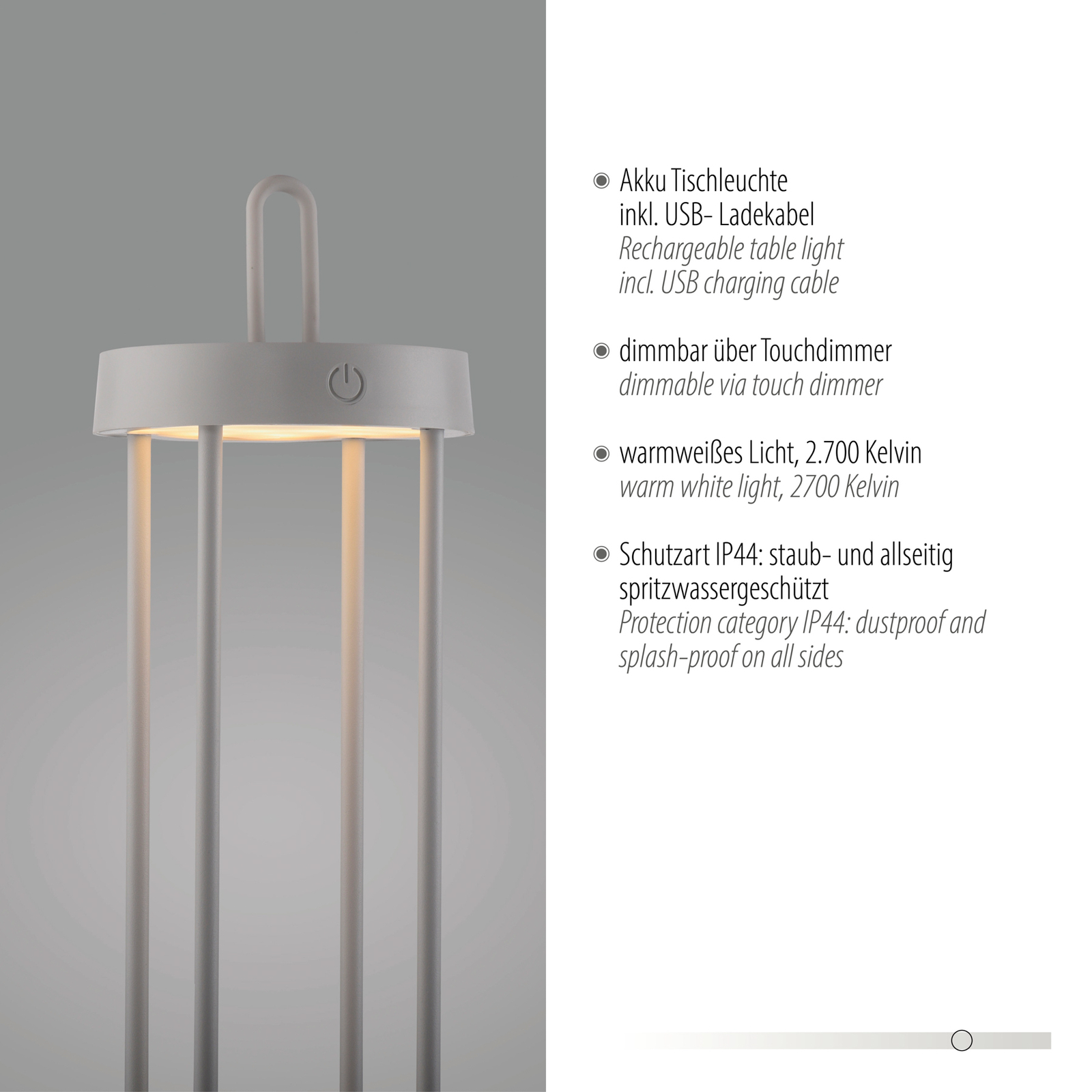 JUST LIGHT. LED-bordlampe Anselm gråbeige 50 cm jern