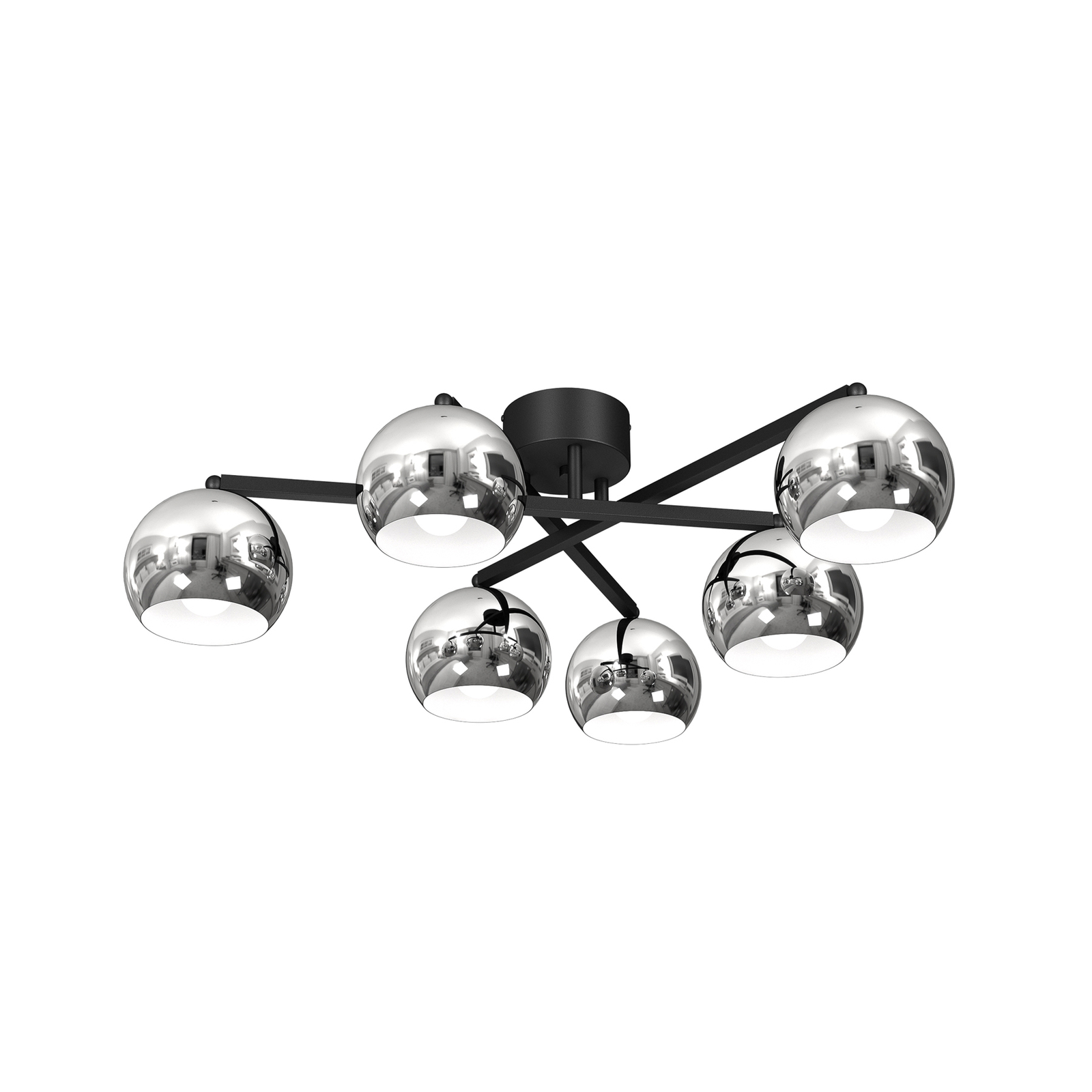 Jano ceiling light, black/chrome, 6-bulb