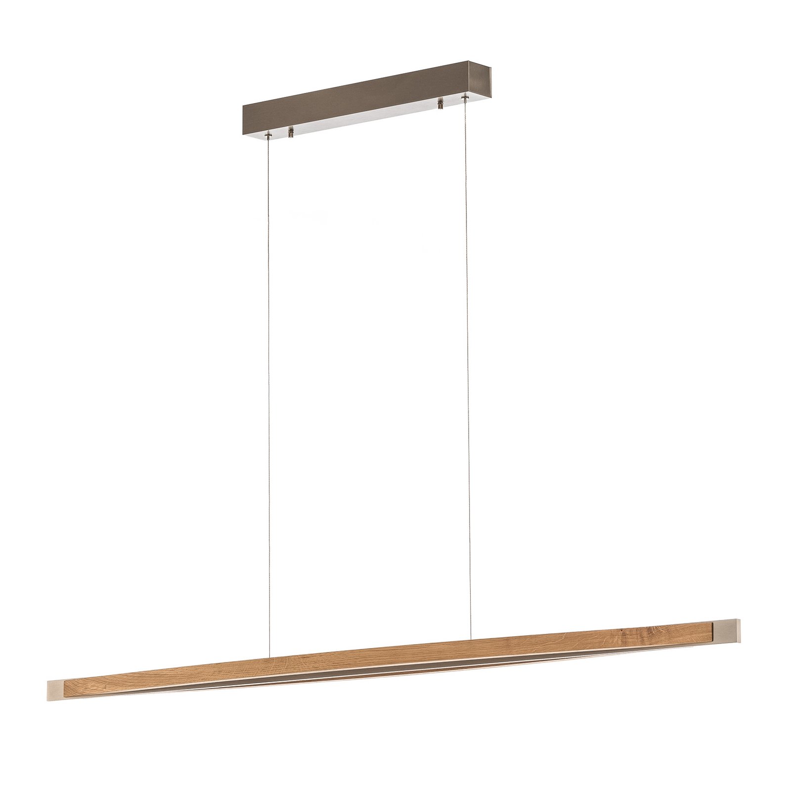 Quitani Lámpara colgante LED Kiera, roble/níquel, 138 cm