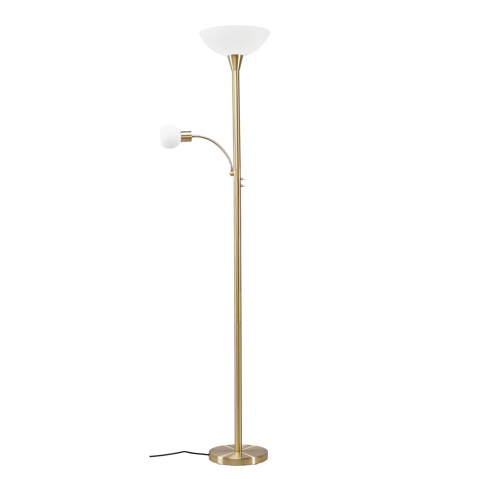 Lampa podłogowa Lindby Elaina, lampka do czytania, mosiądz, 183 cm, E27