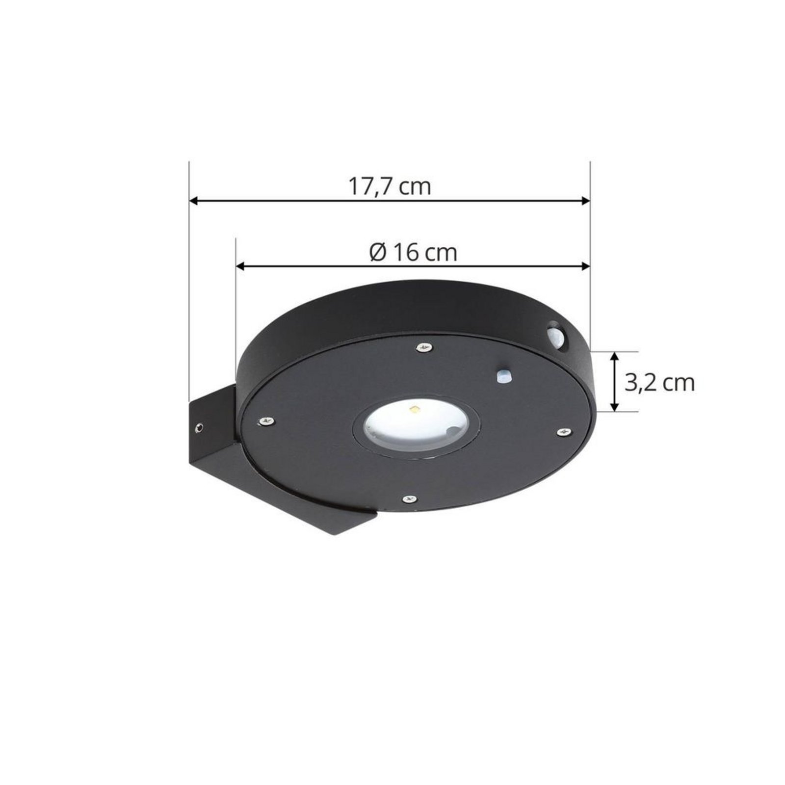 Tavon Round LED Celulă solară Aplică de Perete Dim. w/Senzor Negru - Lucande