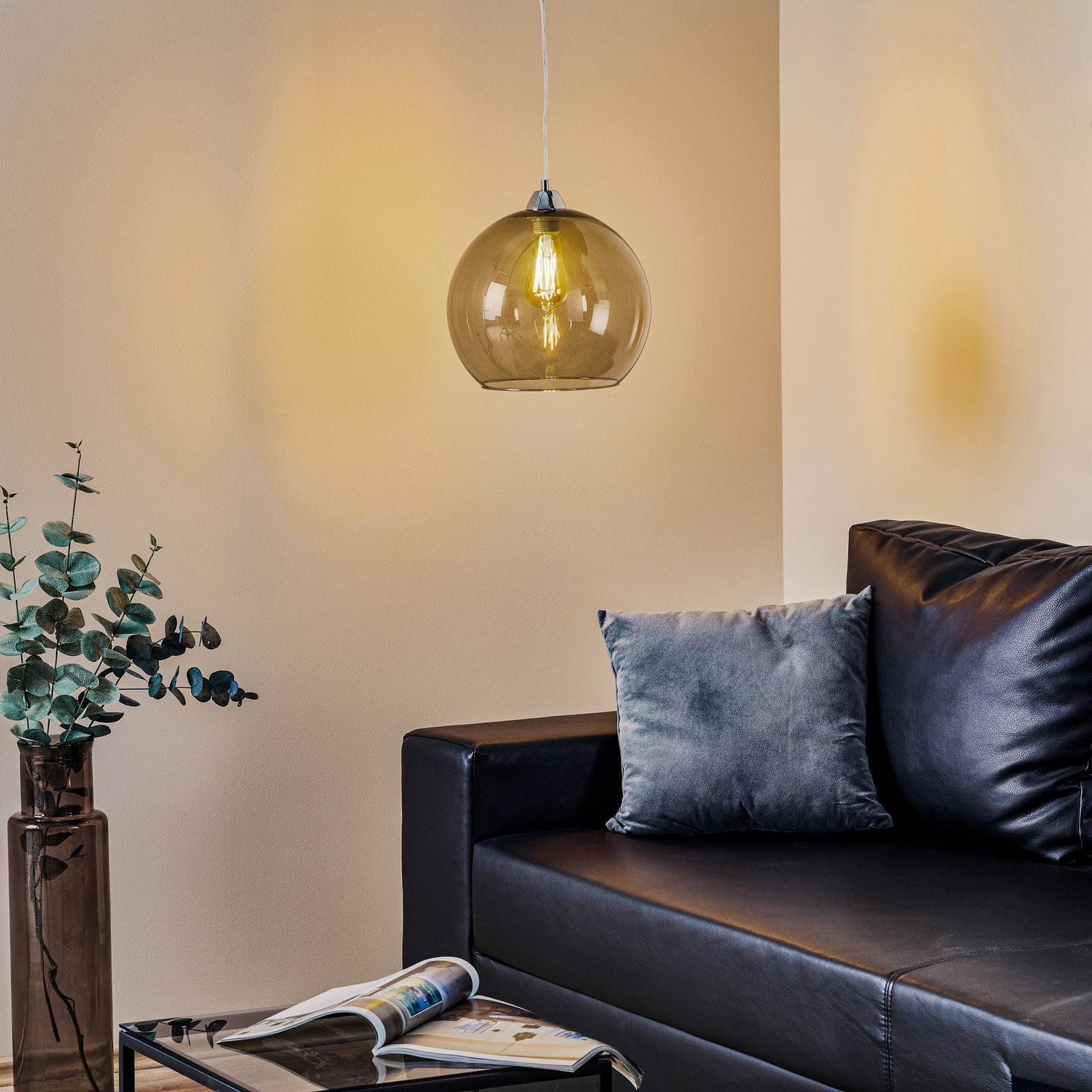 Colour hanging light, grey glass lampshade