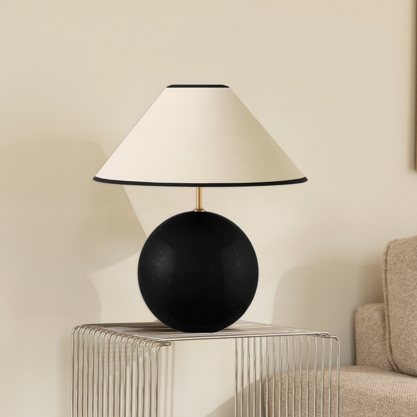 Globen Lighting Lampă de masă IRIS bej/negru înălțime 39 cm - Camera de zi / sufragerie - Vintage - bej negru - Țesătură / Textil