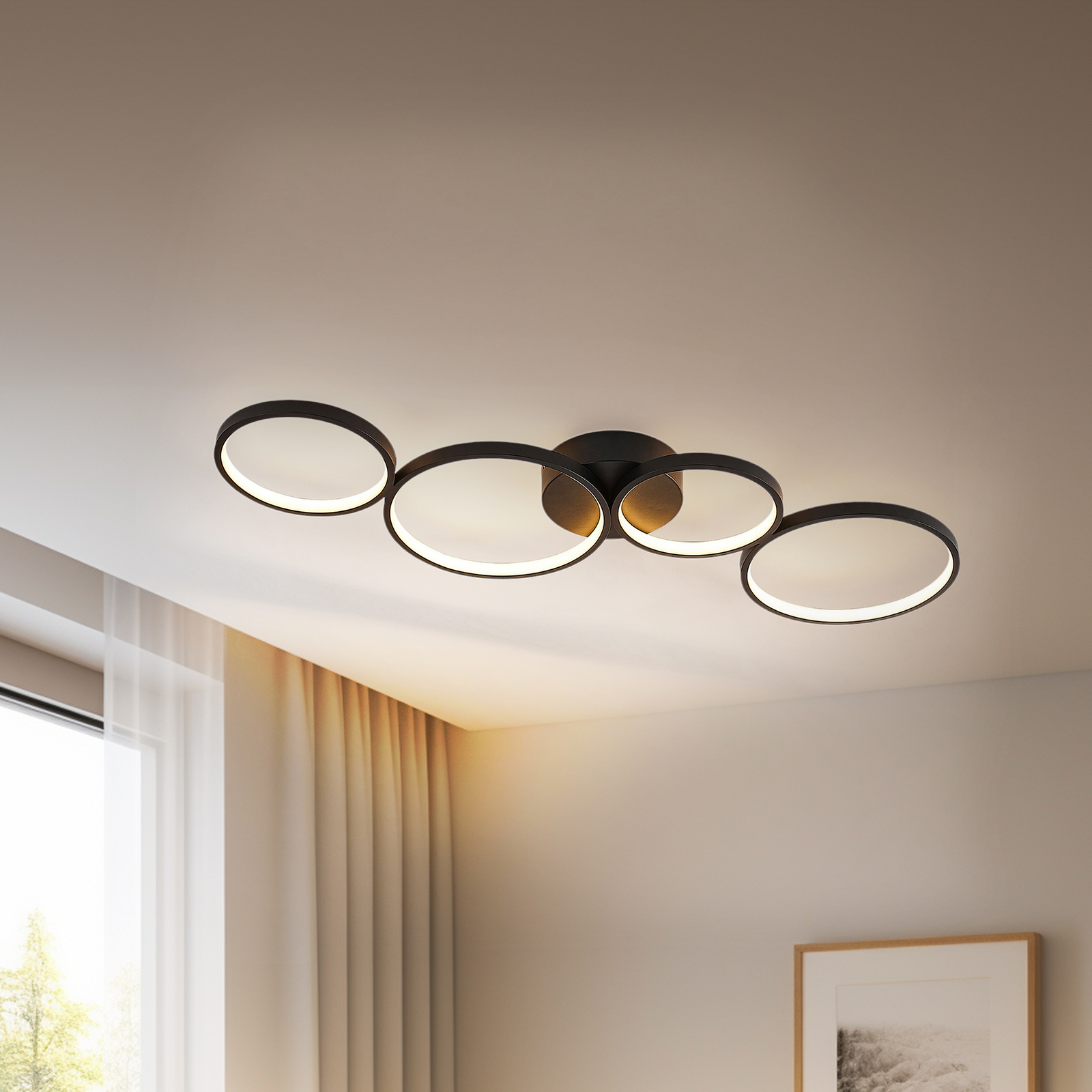 Lindby LED ceiling light QUADRO, black, aluminium, 88 cm