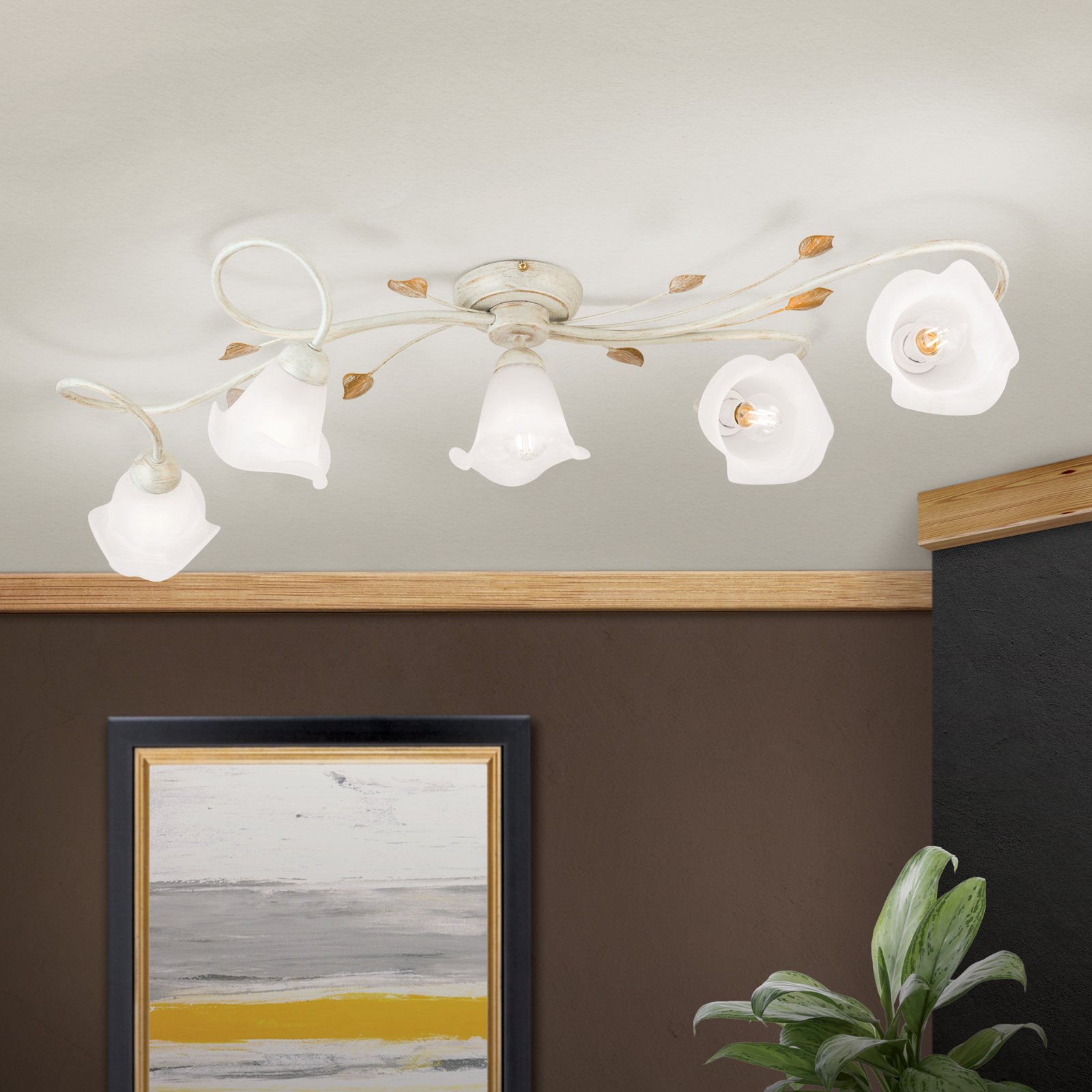 Sisi ceiling light, flower glass lampshades 5-bulb