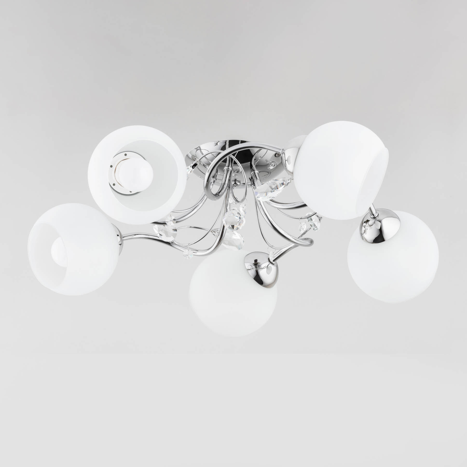 Livia Pro loftlampe, krom/hvid, 5 lyskilder