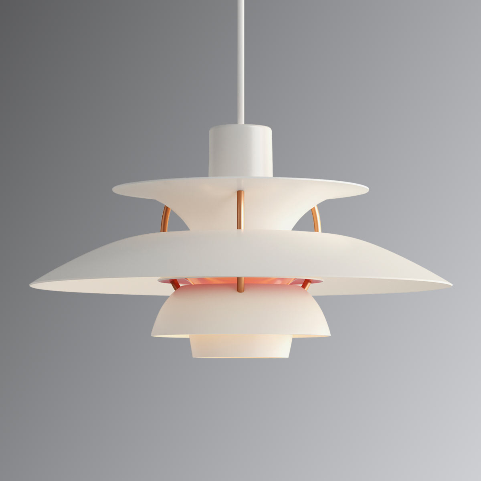 Louis Poulsen PH 5 Mini hanging light white modern, for Living / Dining Room, aluminium, E14, 40 W, energy efficiency: A++, H: 16.3 cm