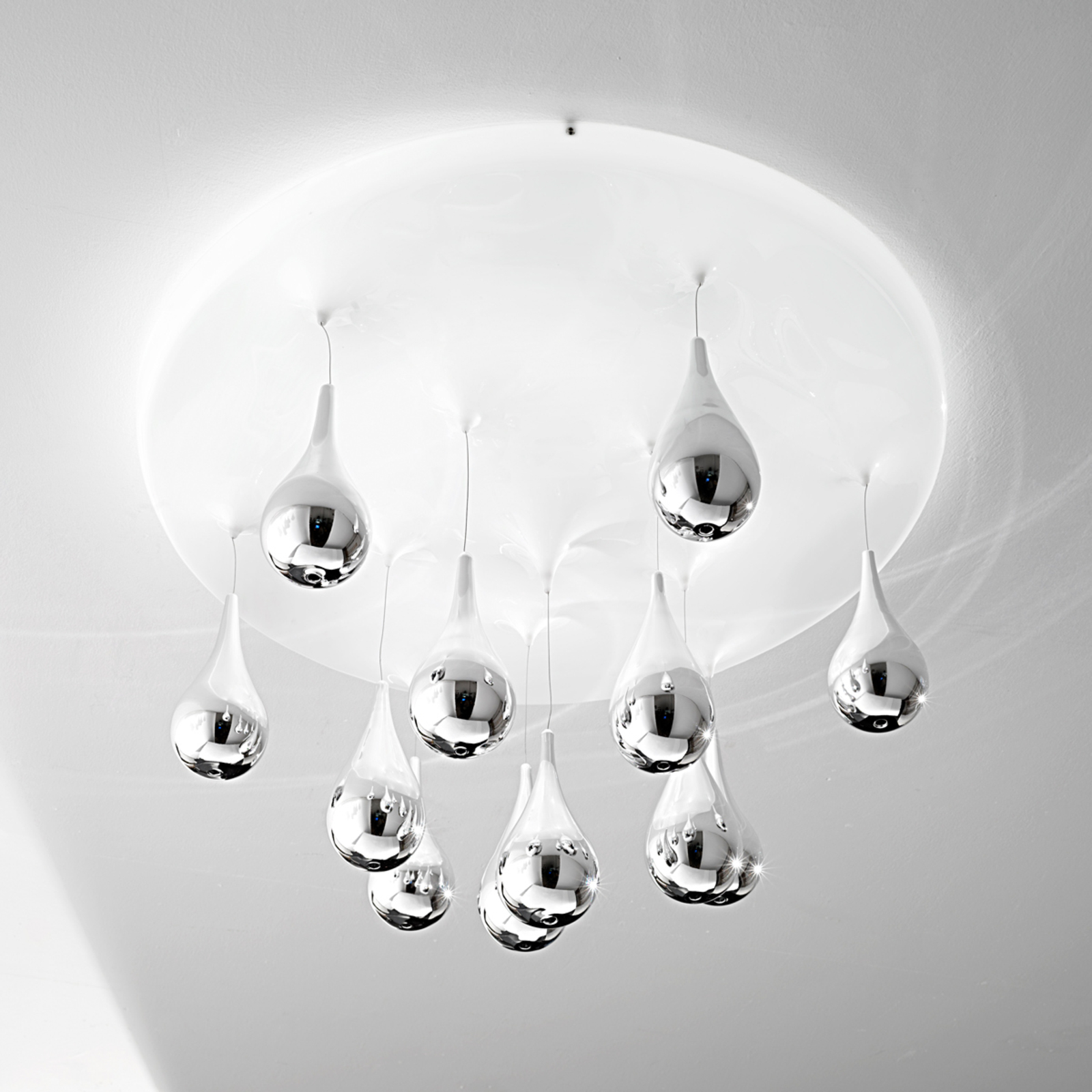 Deckenlampe Pioggia, weiß, chrom, Ø 50 cm H 33 cm