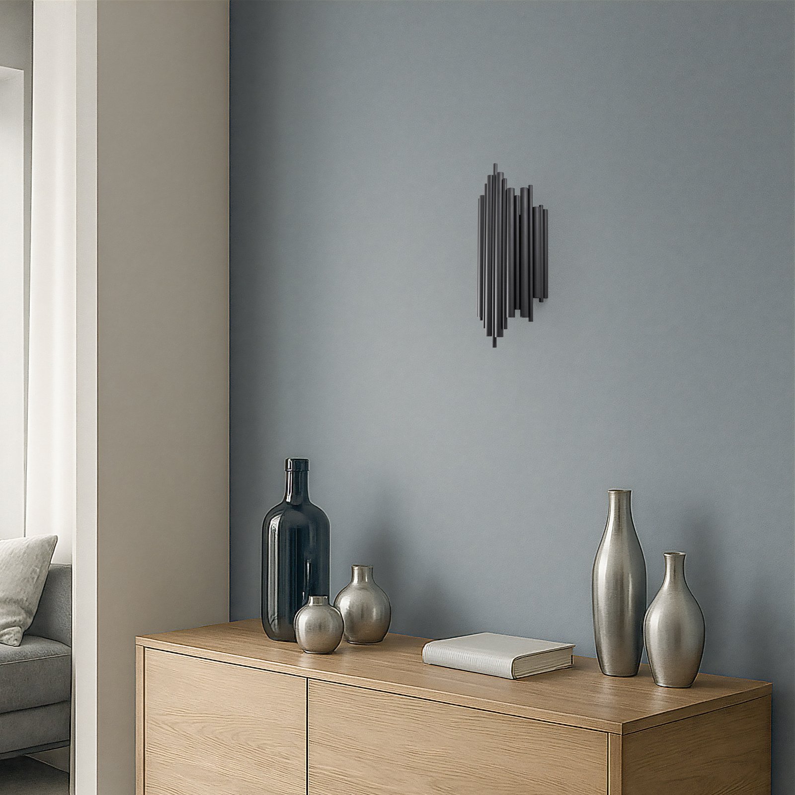 Wandleuchte Reis, schwarz, Metall, Höhe 50 cm