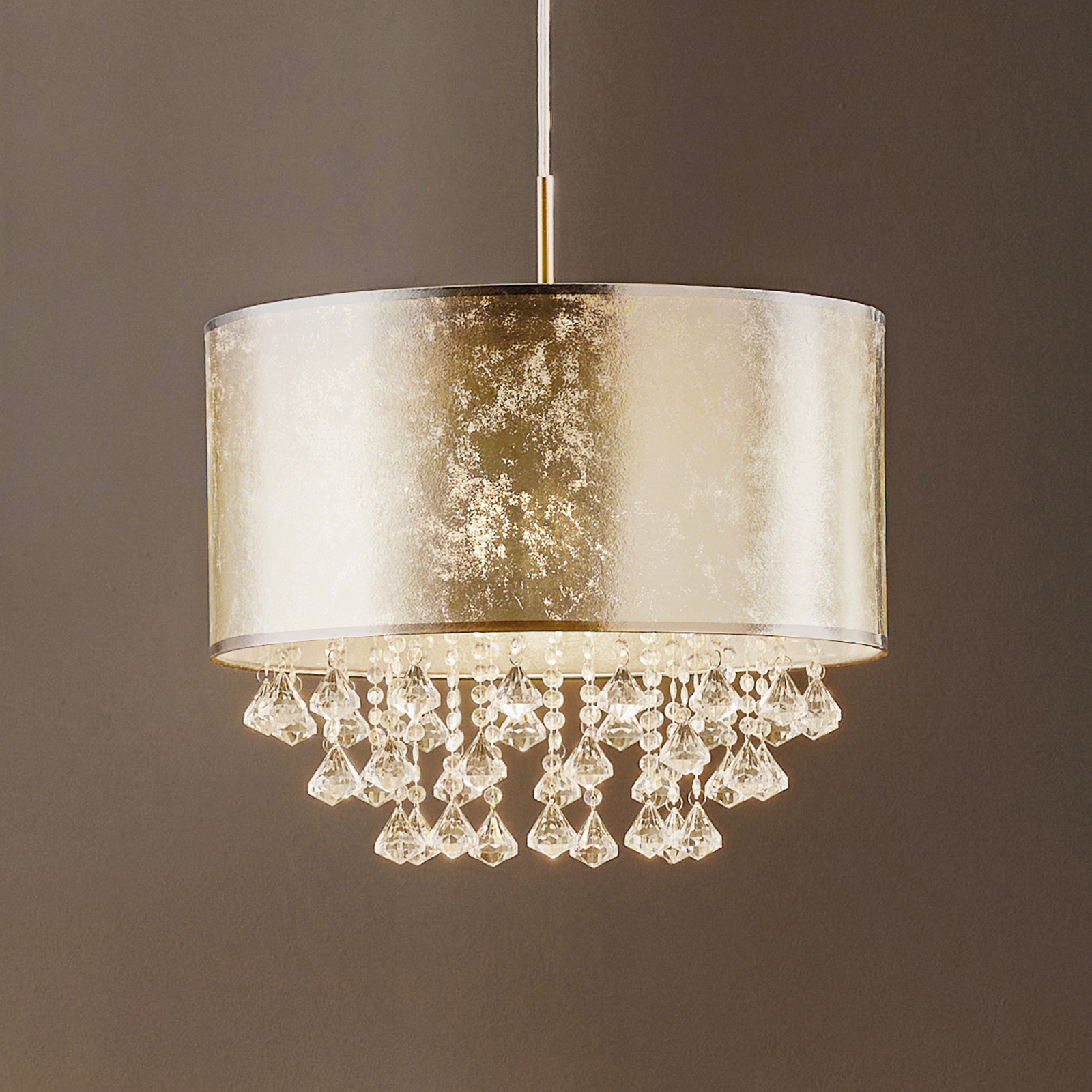 Meenemen bevel vuist Amy - stoffen hanglamp in zilver met ornamenten | Lampen24.nl