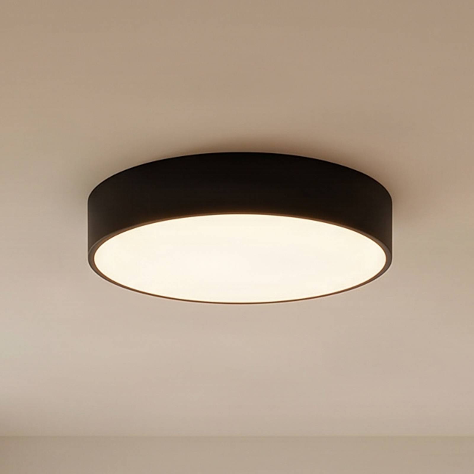 Taklampe Cleo 400, svart, sensor, IP20, Ø 40 cm, metall