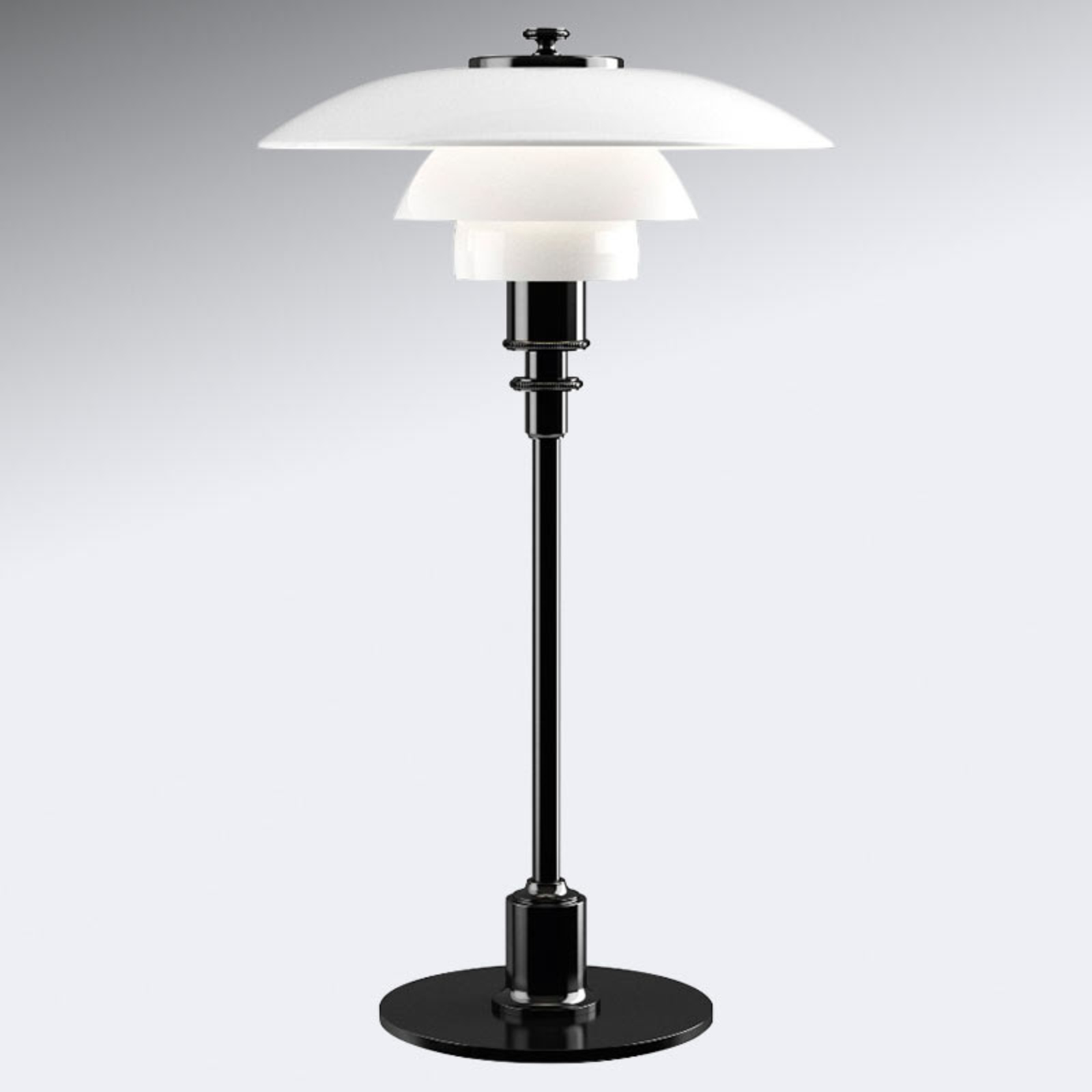 Louis Poulsen PH 2/1 table lamp black, for Living / Dining Room, brass, glass, G9, 33 W, energy efficiency: A++, H: 35.5 cm