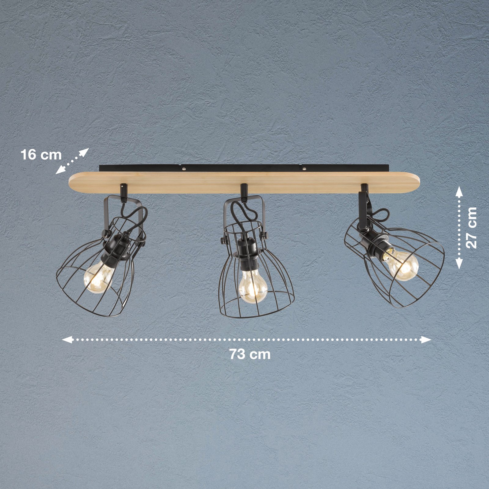 Deckenlampe Die in Holzoptik mit 3 Käfigschirmen