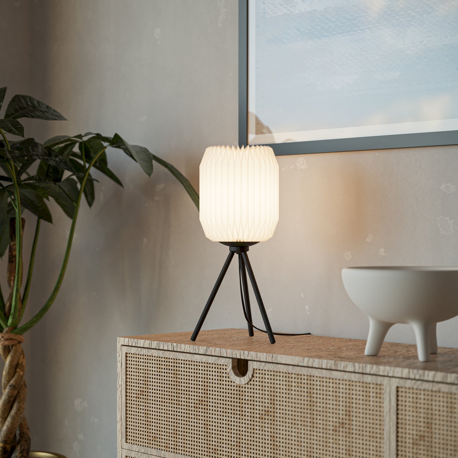 Candeeiro de mesa Belgrave, altura 44 cm, preto/branco, metal/papel