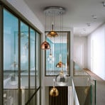Charlize 6-bulb LED pendant light, Triac dimmable, four-coloured glass