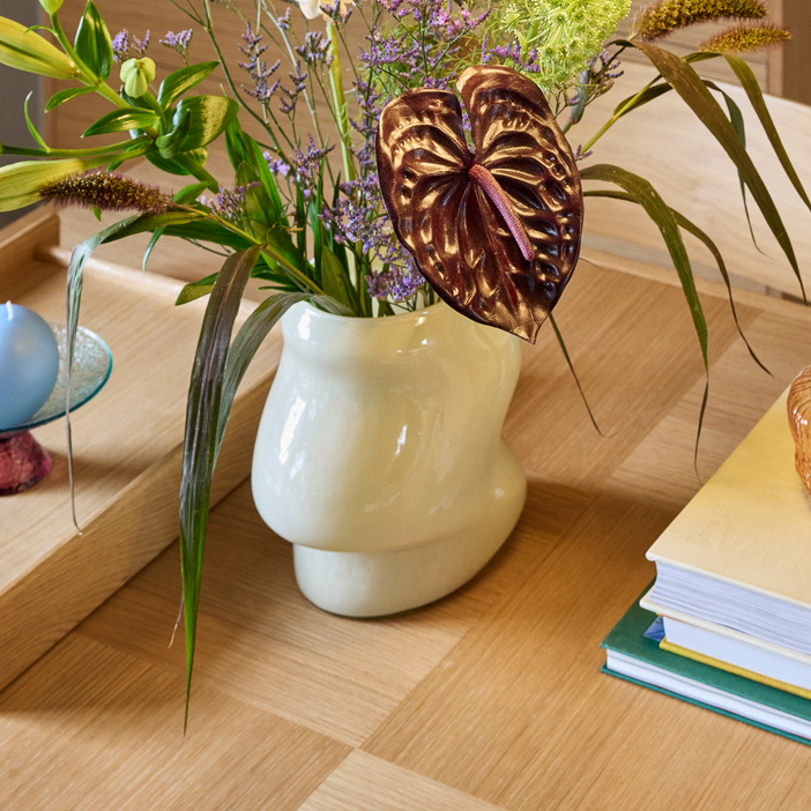 Vaso Lote, cor areia, altura 20 cm, vidro