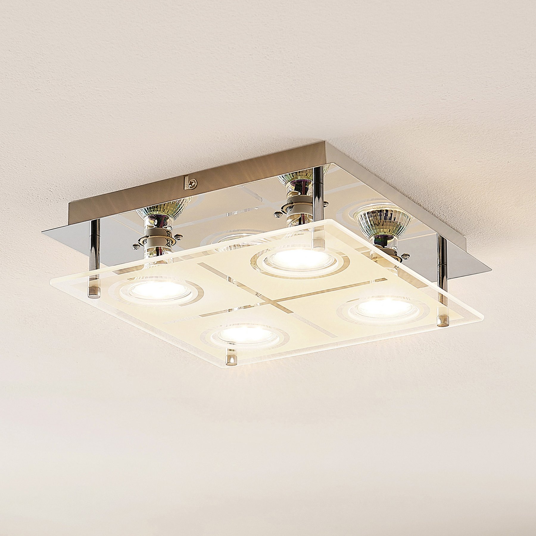 ELC Tahyla LED ceiling light, GU10, glass, 26 cm, for Living / Dining Room, glass, metal, GU10, 5 W, energy efficiency: A+, L: 26 cm, W: 26 cm, H: 7.7 cm