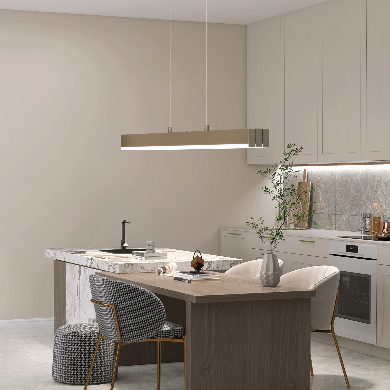 Lámpara colgante LED Vayana, gris claro, longitud 189 cm, regulador táctil CCT