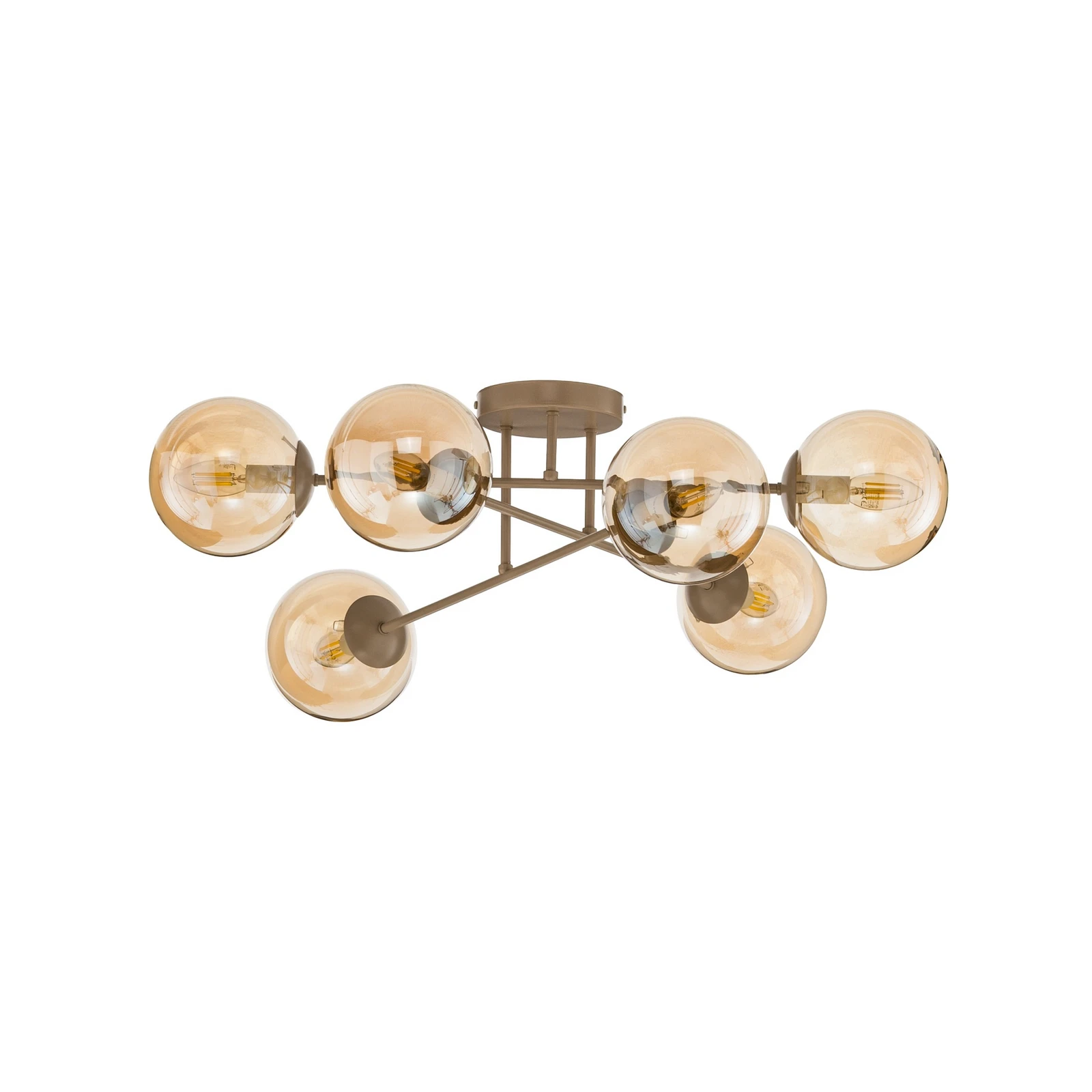 Deckenleuchte ROMA, beige, Ø 75 cm, 6-flg., Glas/Metall, E14