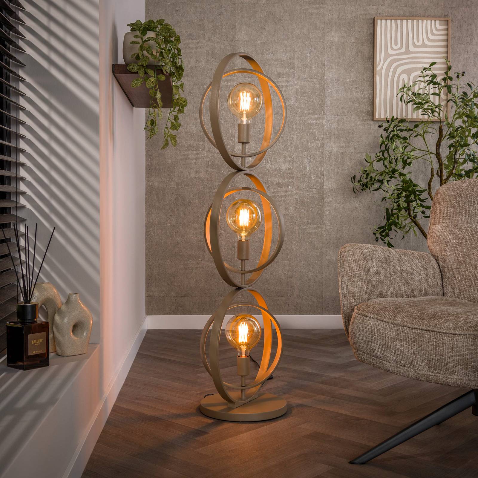 E-shop Stojacia lampa Turn Around, béžová, 3-pl., výška 124 cm, E27