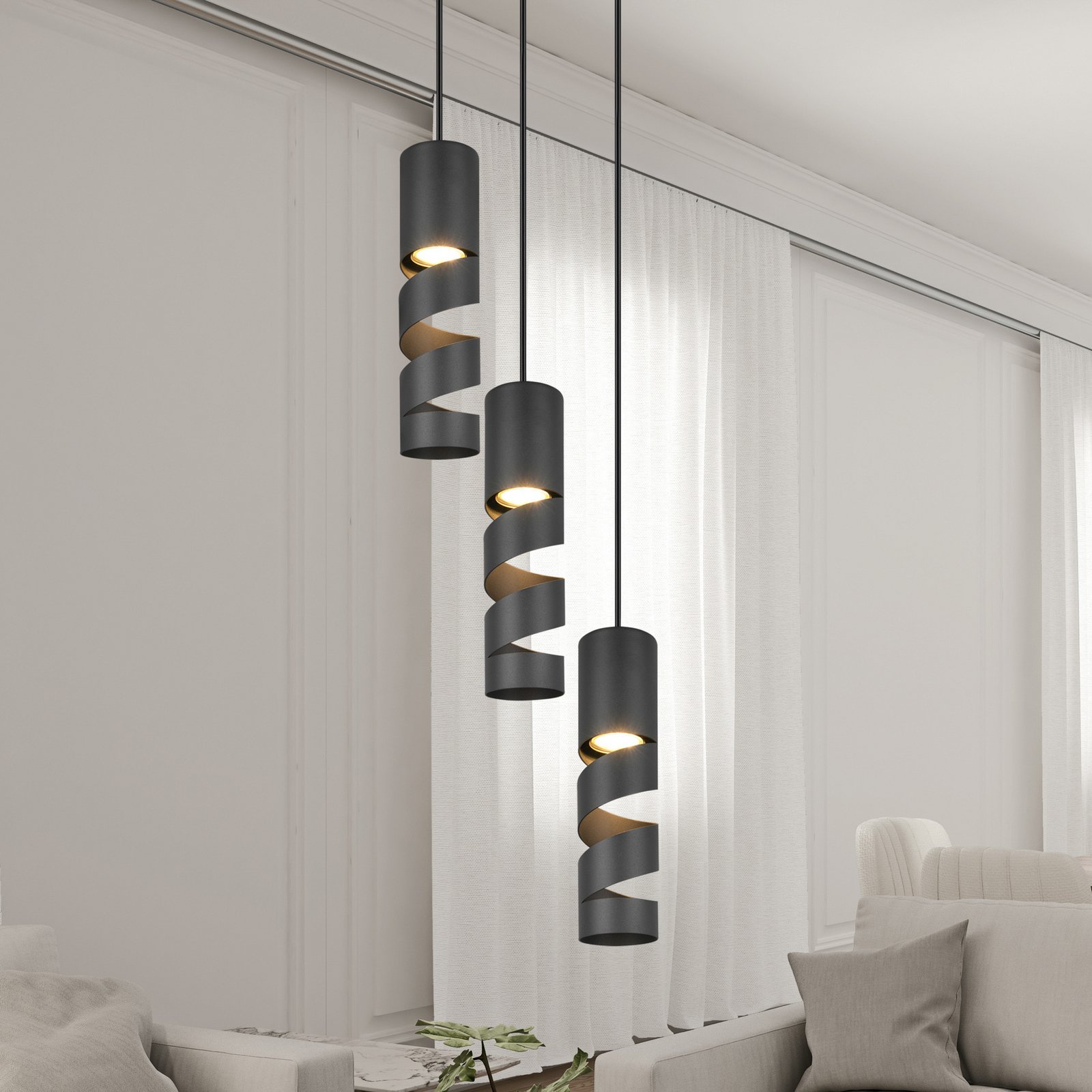 Stream hanglamp, zwart, Ø 28 cm, 3-lamps, metaal, GU10