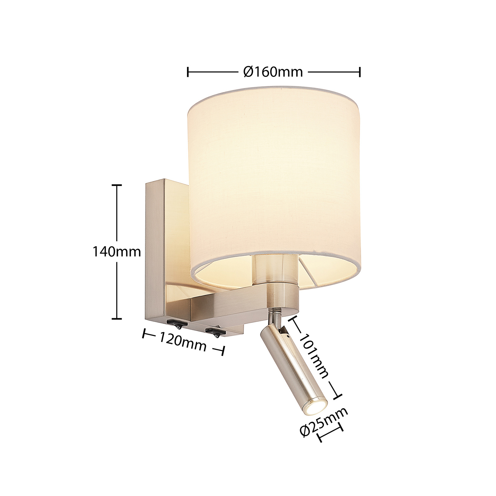 Lucande wandlamp Brinja met leeslamp, wit